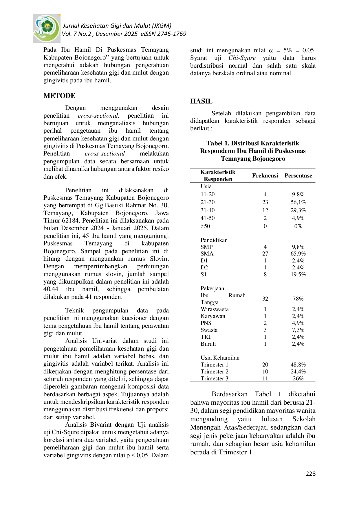 JURIS Hubungan Pengetahuan Pemeliharaan Kesehatan Gigi Dan Mulut Ibu Hamil Dengan Gingivitis