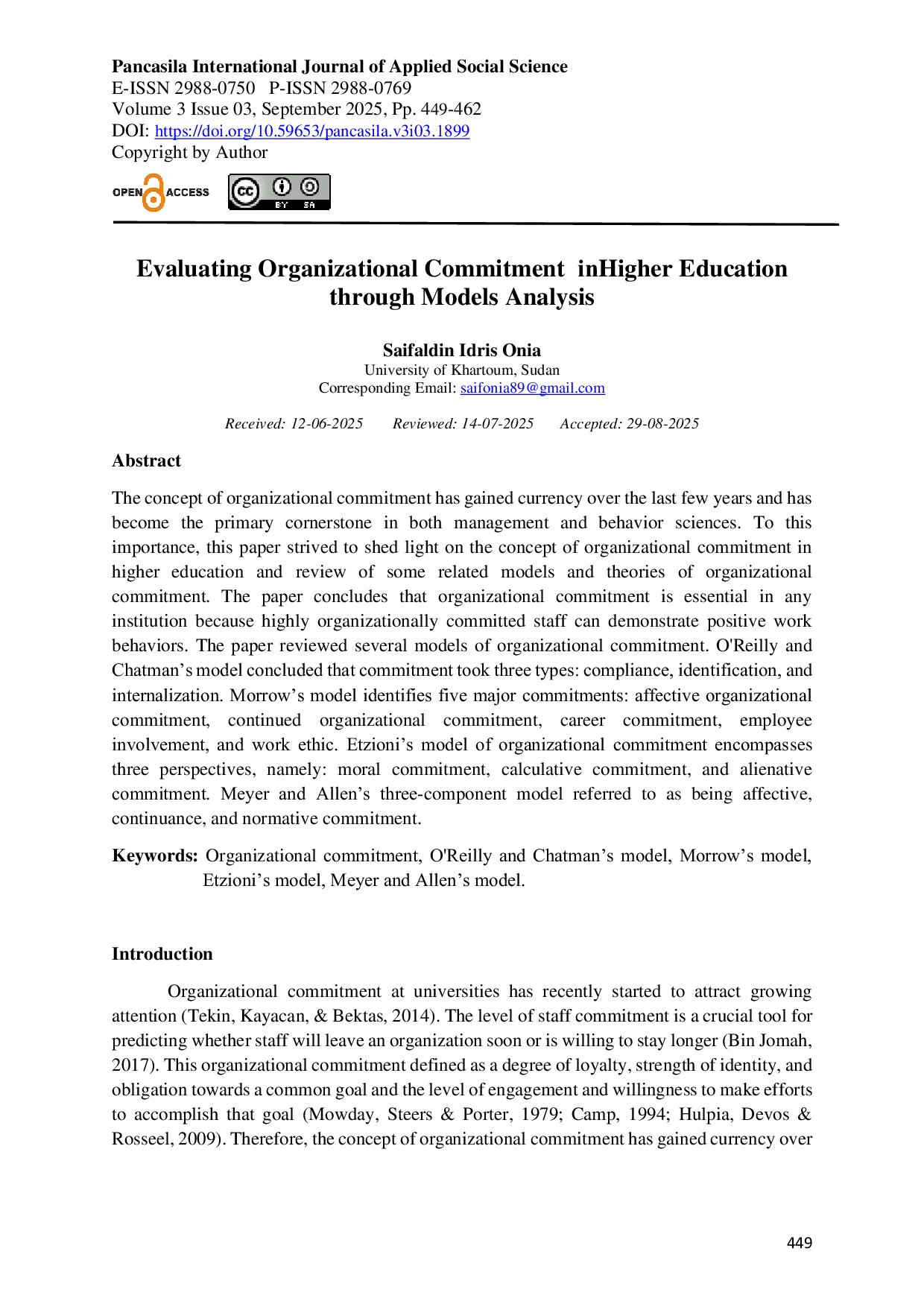 JURIS Evaluating Organizational Commitment in Higher Education through Models Analysis
