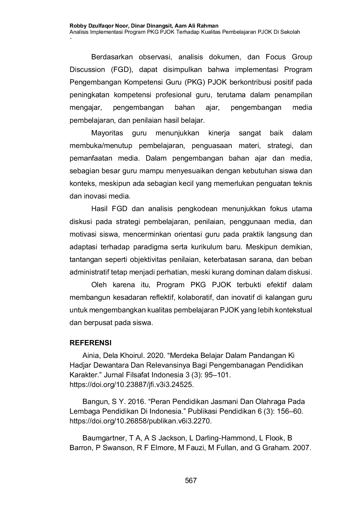 JURIS Analisis Implementasi Program PKG PJOK Terhadap Kualitas Pembelajaran PJOK Di Sekolah