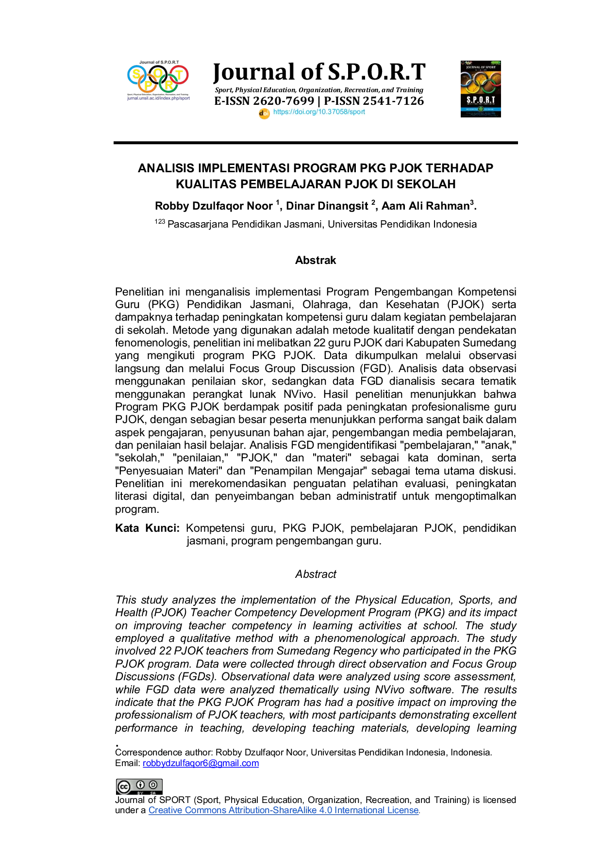 JURIS Analisis Implementasi Program PKG PJOK Terhadap Kualitas Pembelajaran PJOK Di Sekolah