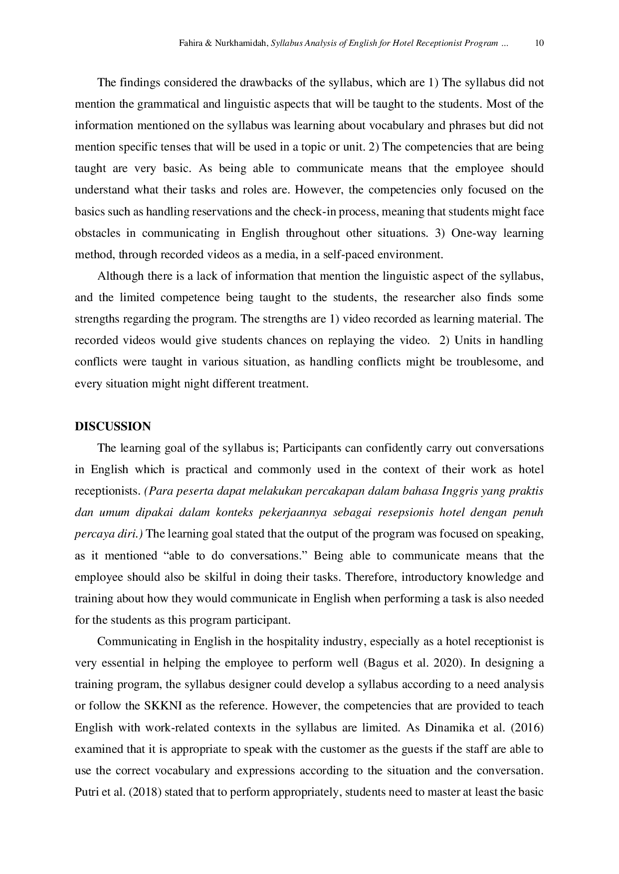 JURIS Syllabus Analysis of English for Hotel Receptionist Program with SKKNI in Kartu Prakerja by Mobile English