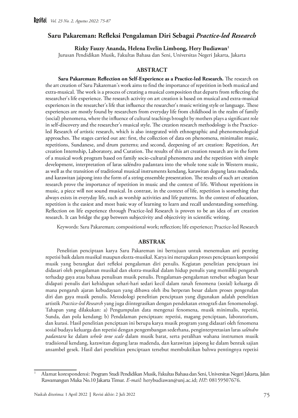 juris Saru Pakareman Refleksi Pengalaman Diri sebagai Practice led Research