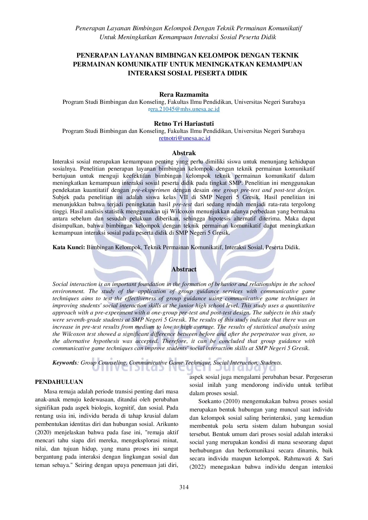 JURIS Penerapan Layanan Bimbingan Kelompok Dengan Teknik Permainan Komunikatif Untuk Meningkatkan Kemampuan Interaksi Sosial Peserta Didik
