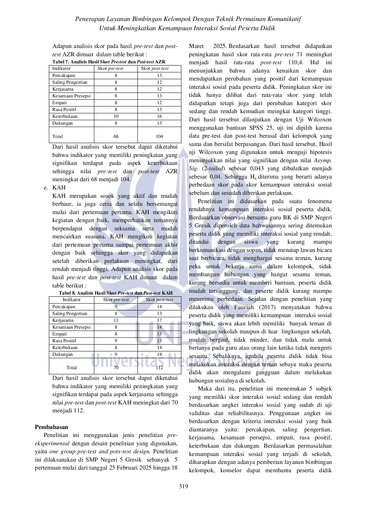 JURIS Penerapan Layanan Bimbingan Kelompok Dengan Teknik Permainan Komunikatif Untuk Meningkatkan Kemampuan Interaksi Sosial Peserta Didik