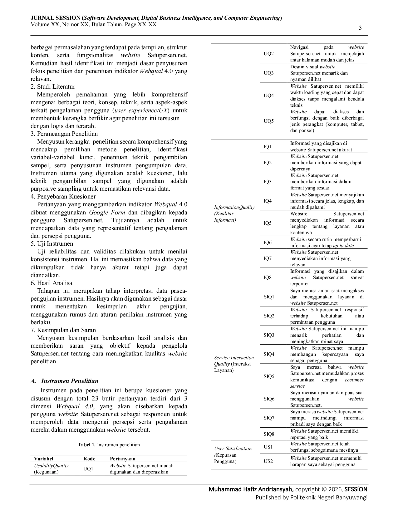 JURIS Analisis Pengaruh Kualitas Website Satupersen Terhadap Pengalaman Pengguna UX Menggunakan Metode Webqual 4 0