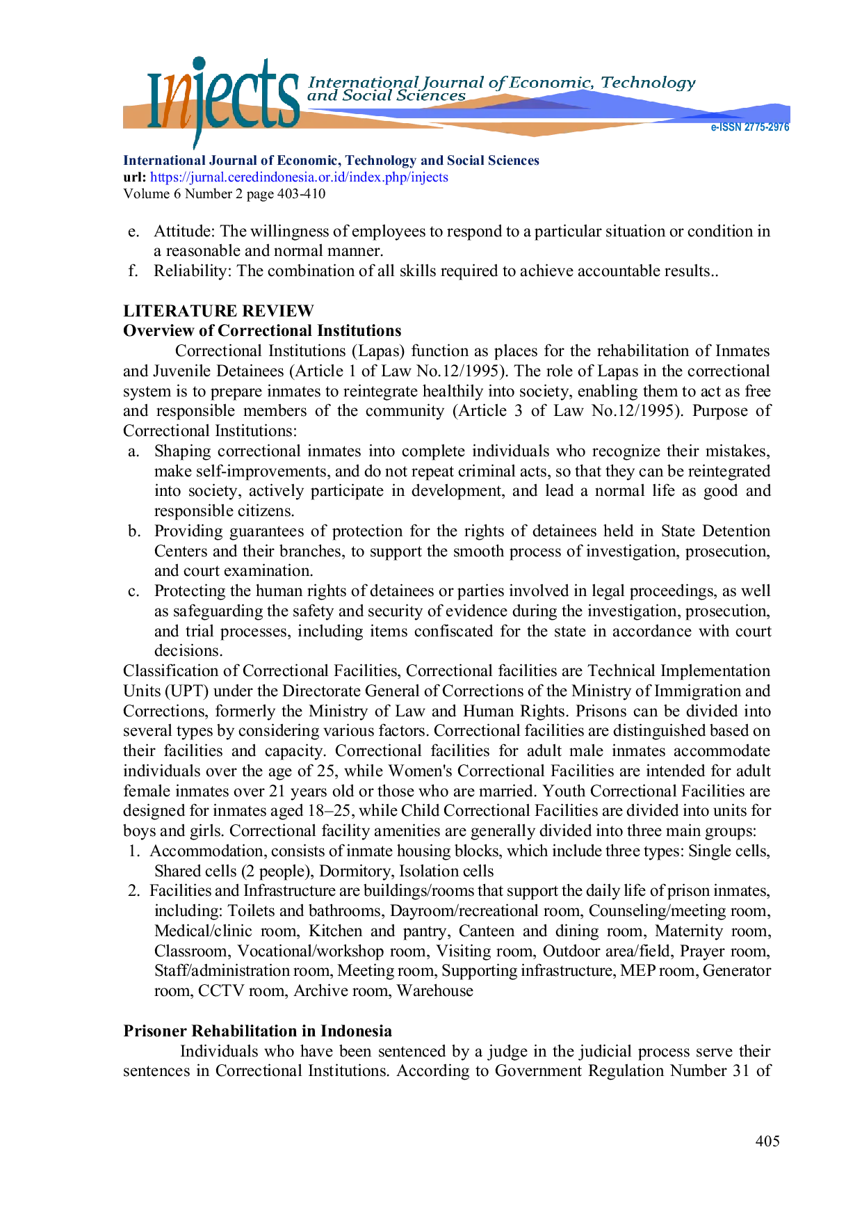 JURIS Implementation of Behavioral Guidance For Inmates at Class IIB Kabanjahe State Prison