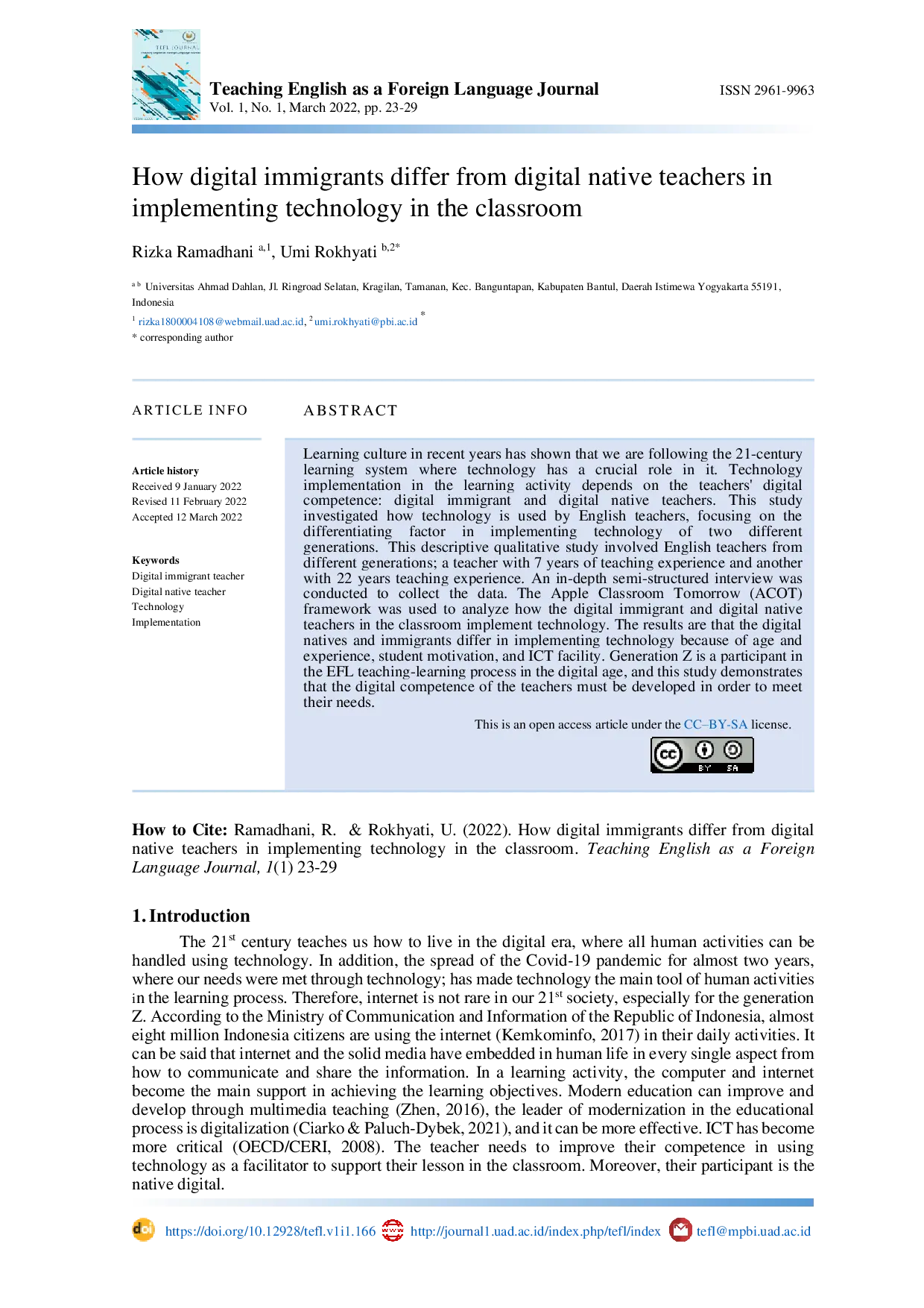 JURIS How digital immigrants differ from digital native teachers in implementing technology in the classroom