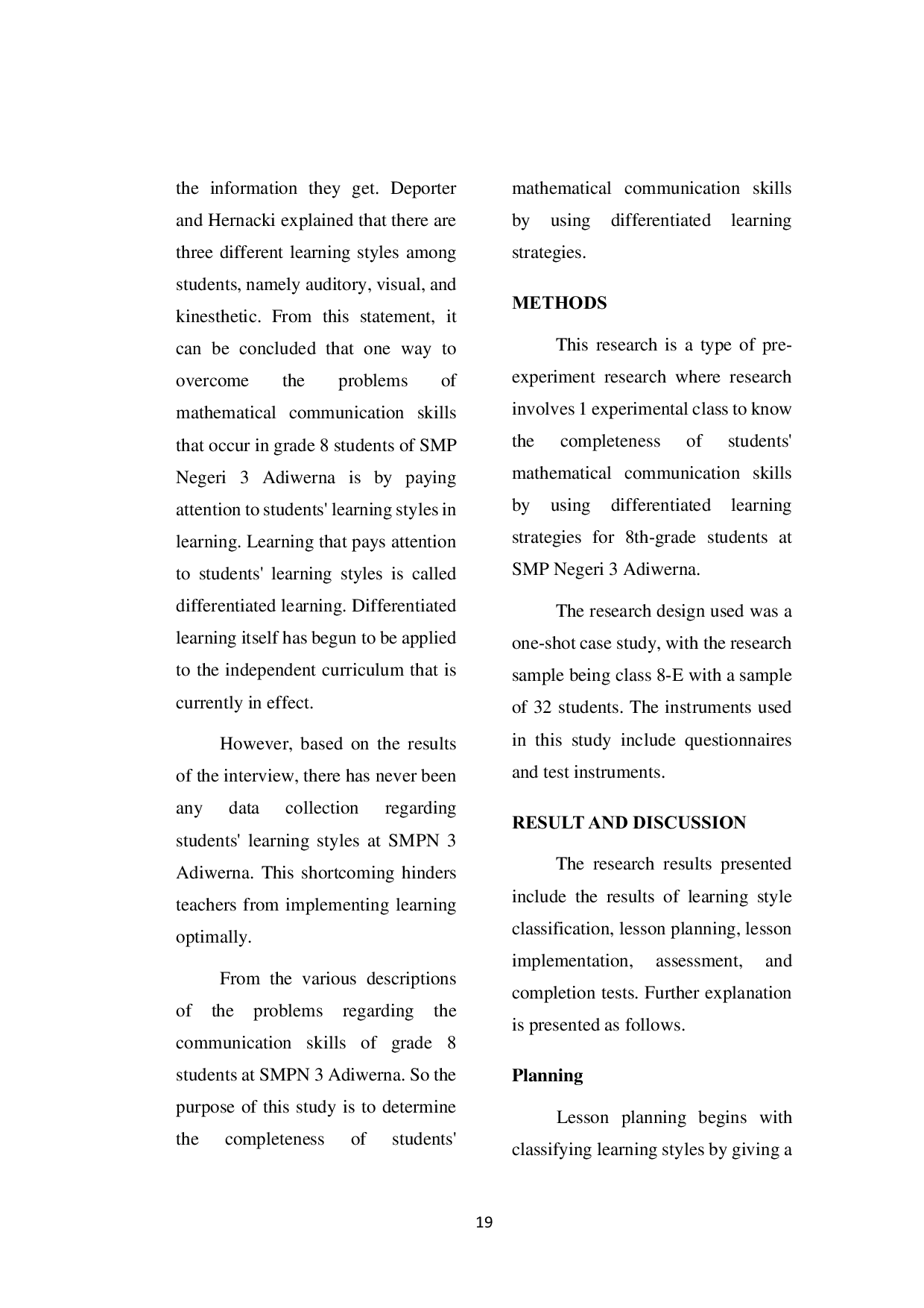 JURIS The Use of Differentiated Instruction Strategies To Achieve Mastery Of Mathematical Communication Skills on Circular Material