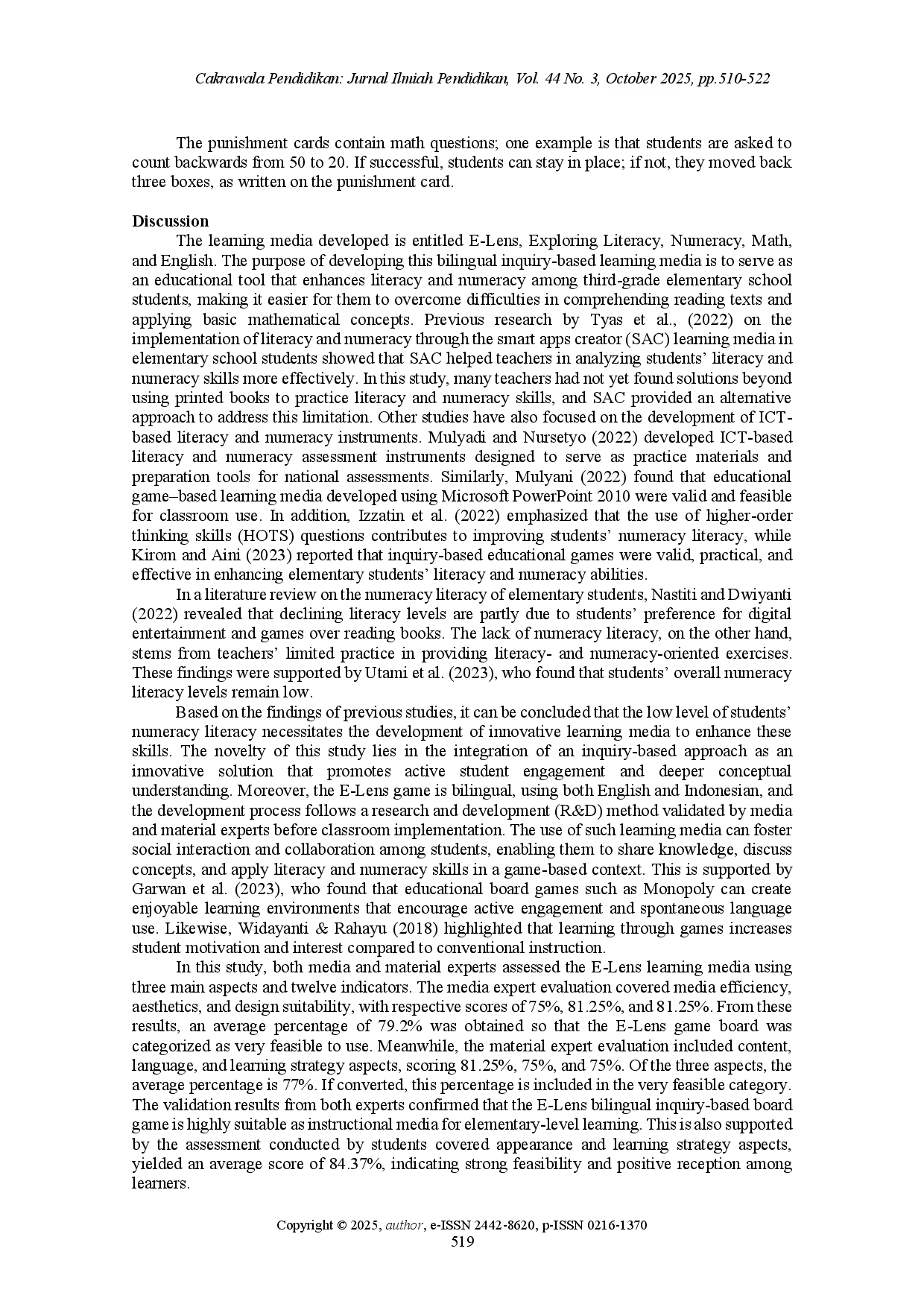 juris Implementation of E Lens inquiry based learning game to improve literacy and numeracy skills