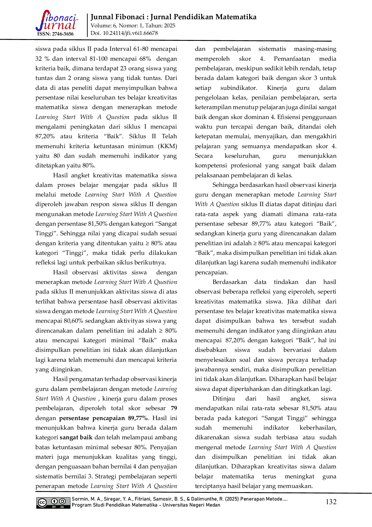 JURIS Penerapan Metode Learning Start with A Question dalam Meningkatkan Kreativitas Matematika Siswa