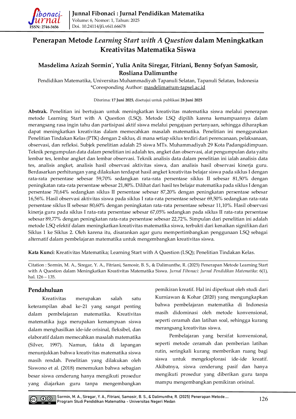 JURIS Penerapan Metode Learning Start with A Question dalam Meningkatkan Kreativitas Matematika Siswa