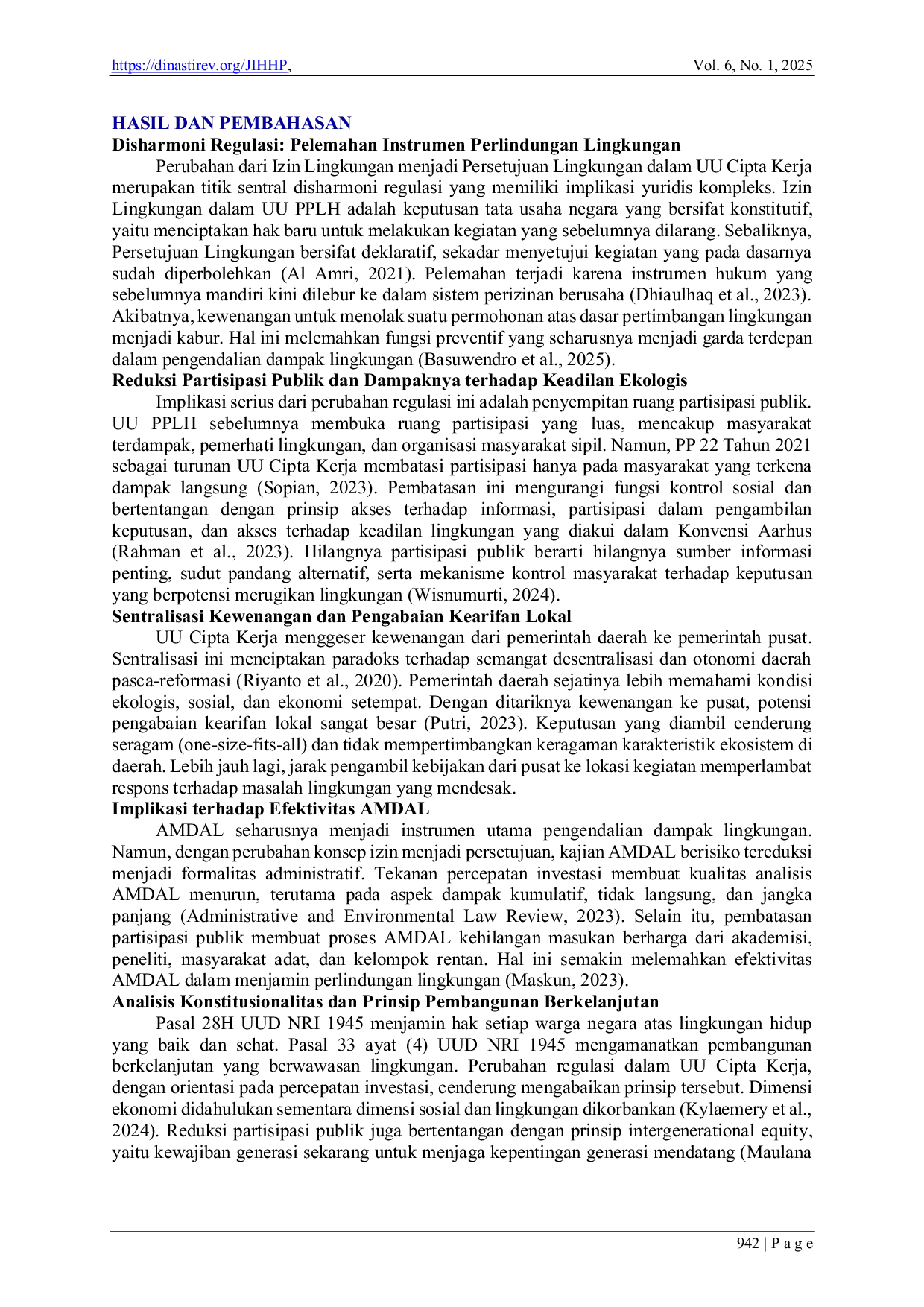 JURIS Disharmoni Regulasi Dalam UU Cipta Kerja Implikasi Perubahan Izin Lingkungan Terhadap Partisipasi Publik dan Keberlanjutan Ekologis