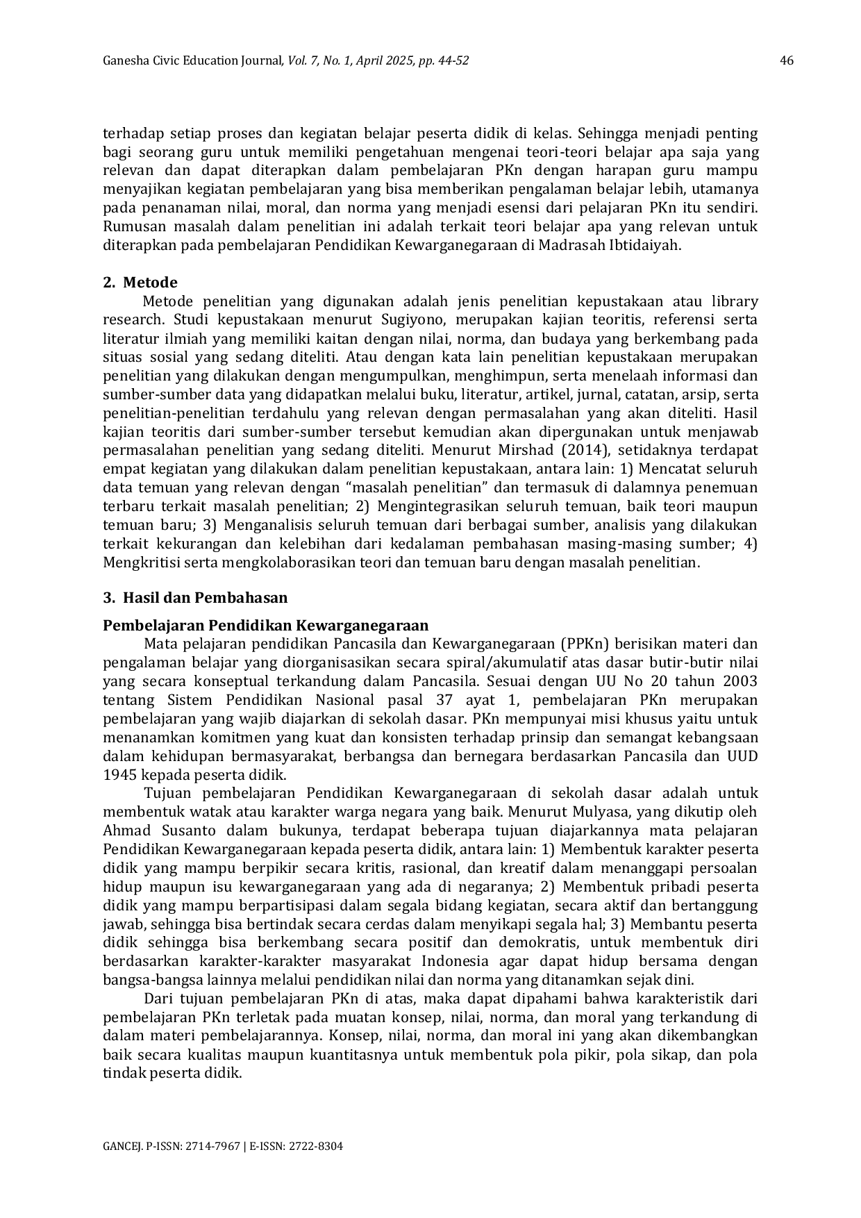 JURIS Teori Pembelajaran Yang Relevan Dengan Pembelajaran Pendidikan Kewarganegaraan Madrasah Ibtidaiyah