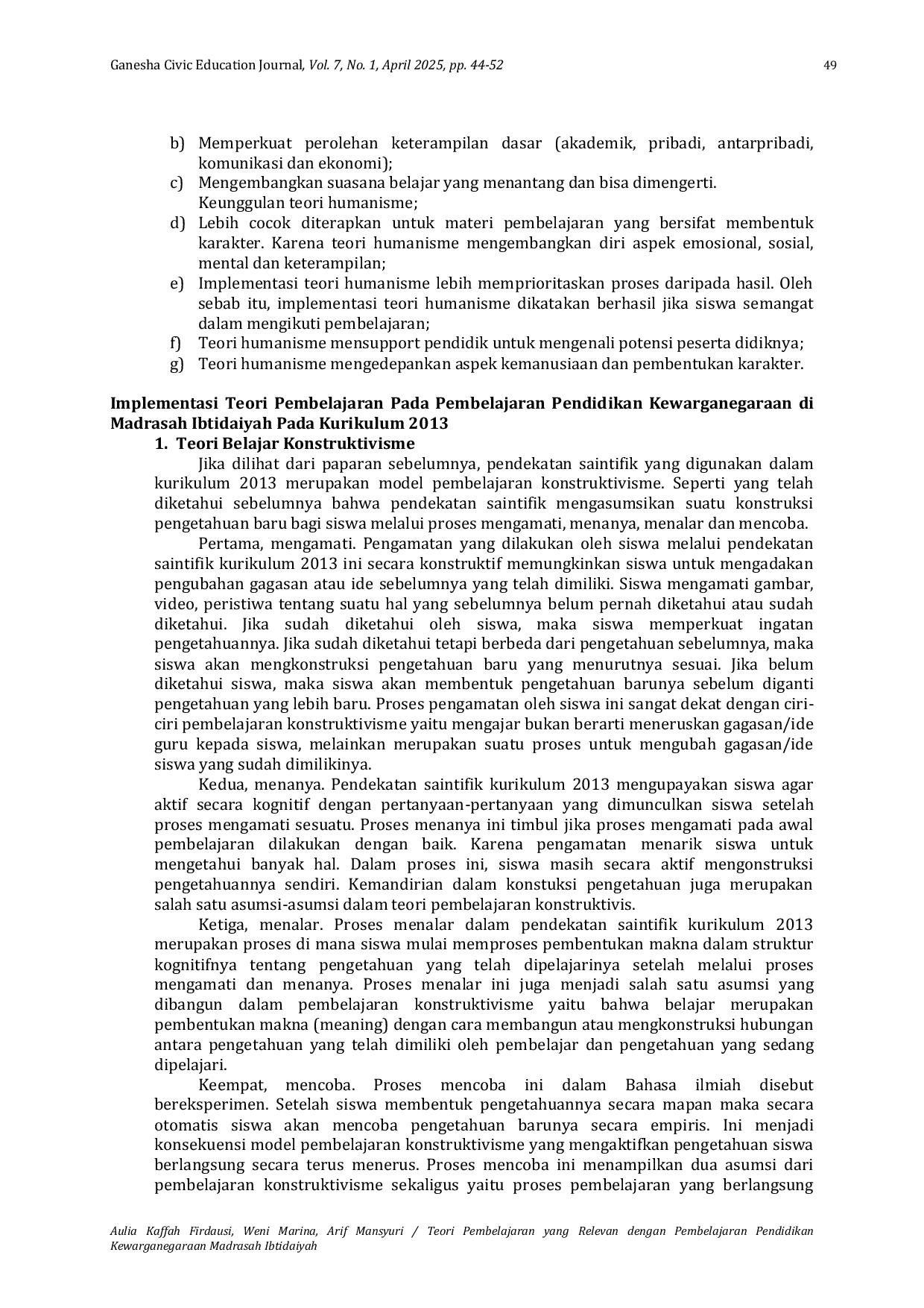 JURIS Teori Pembelajaran Yang Relevan Dengan Pembelajaran Pendidikan Kewarganegaraan Madrasah Ibtidaiyah