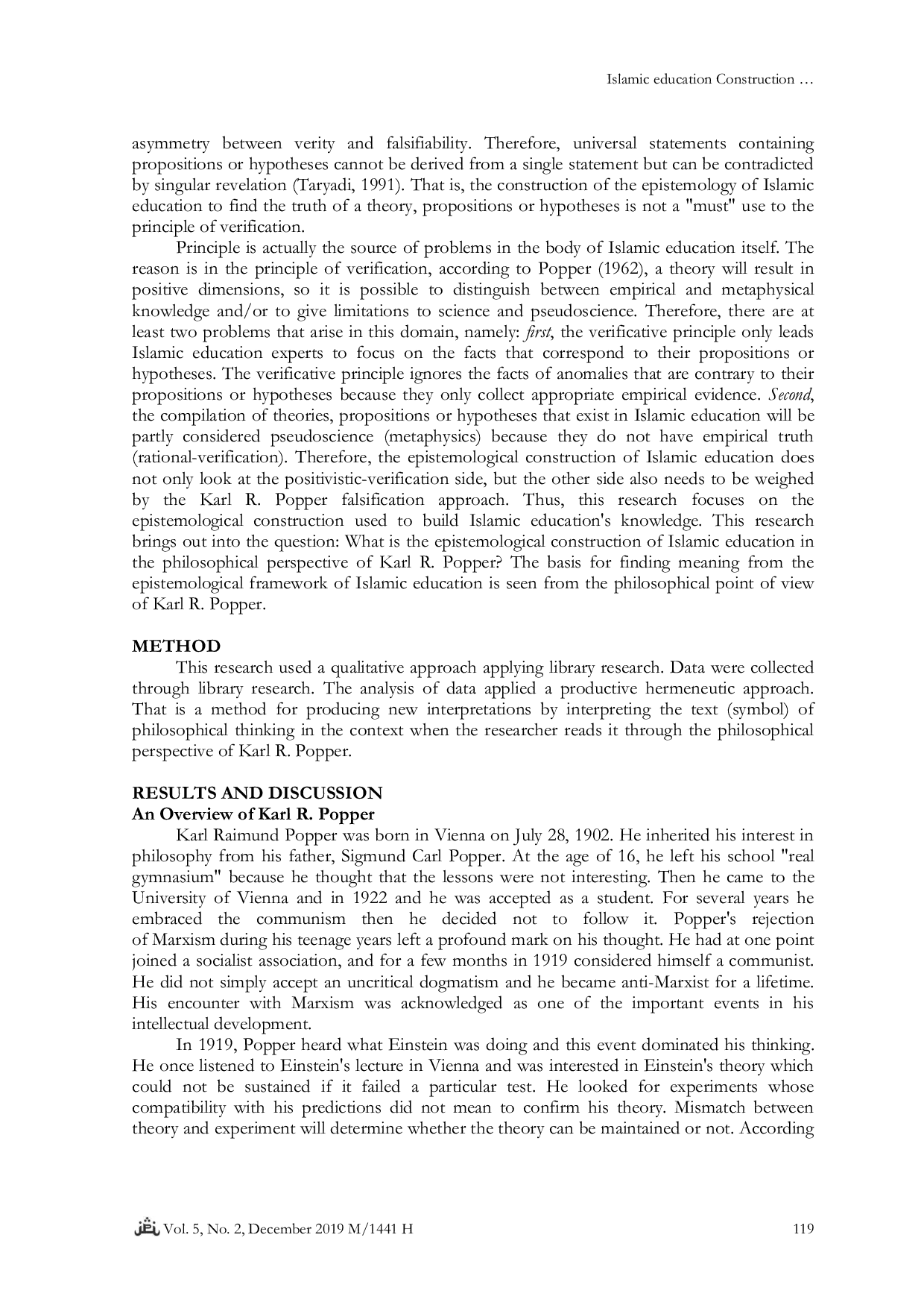JURIS Islamic Education Construction in the Perspective of Falsification of Karl R Popper