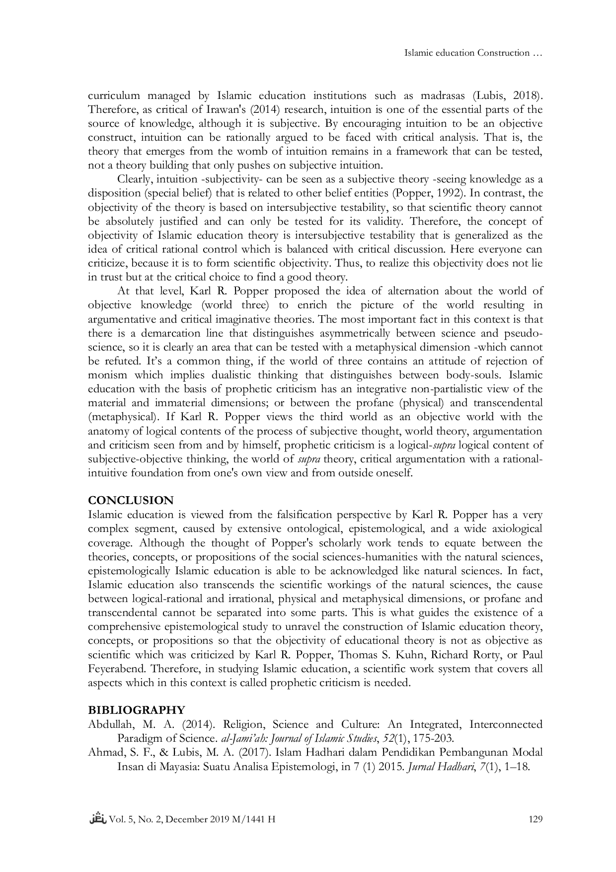 JURIS Islamic Education Construction in the Perspective of Falsification of Karl R Popper