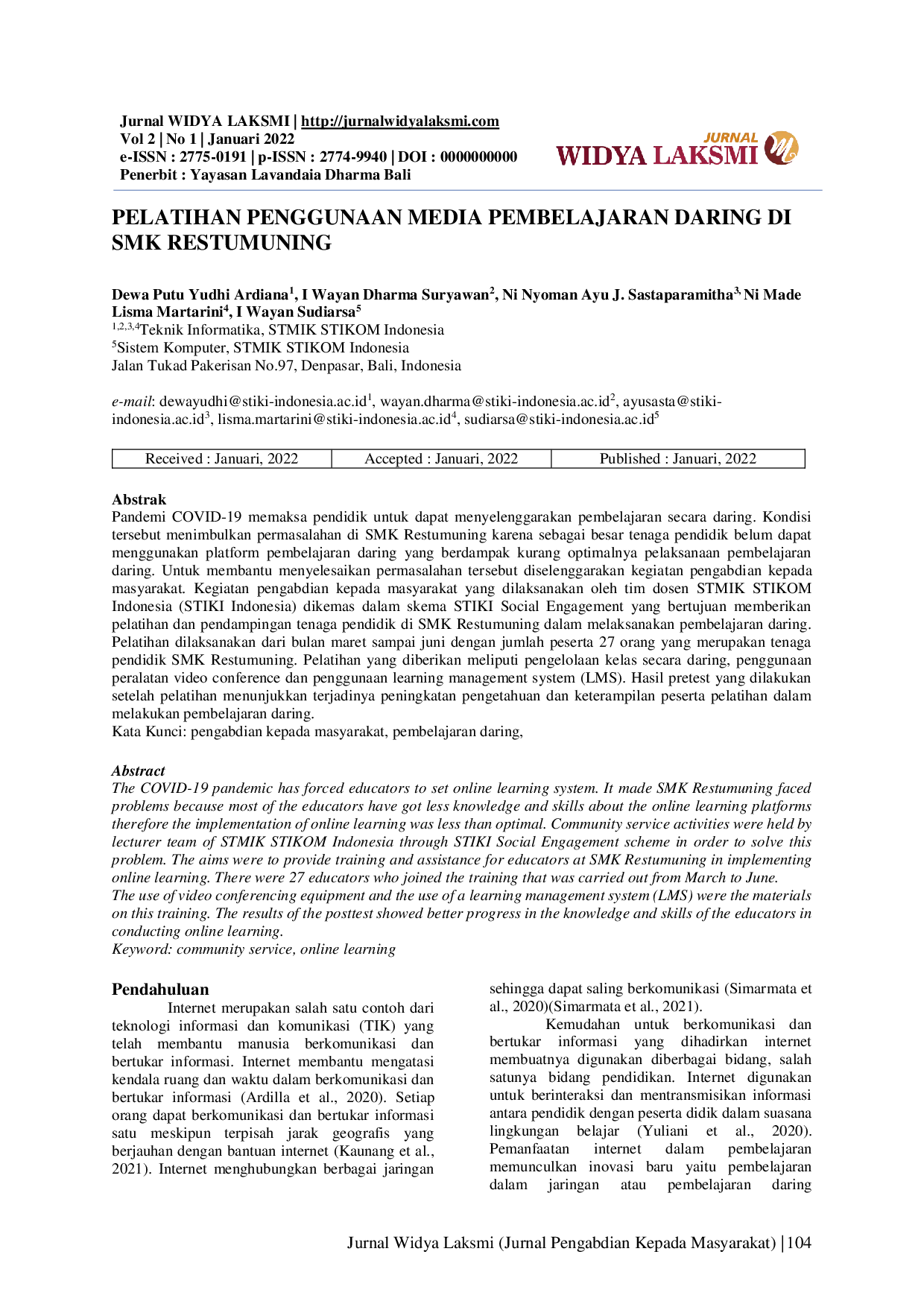 JURIS Pelatihan Penggunaan Media Pembelajaran Daring Di Smk Restumuning