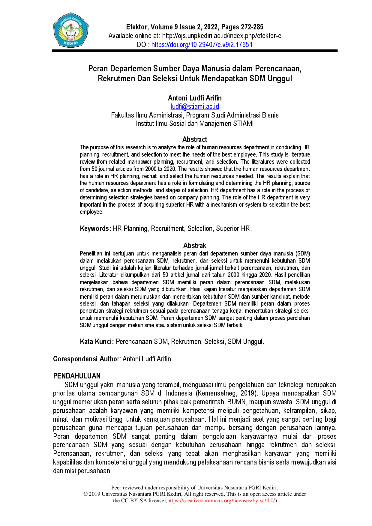 juris Peran Departemen Sumber Daya Manusia dalam Perencanaan Rekrutmen Dan Seleksi Untuk Mendapatkan SDM Unggul