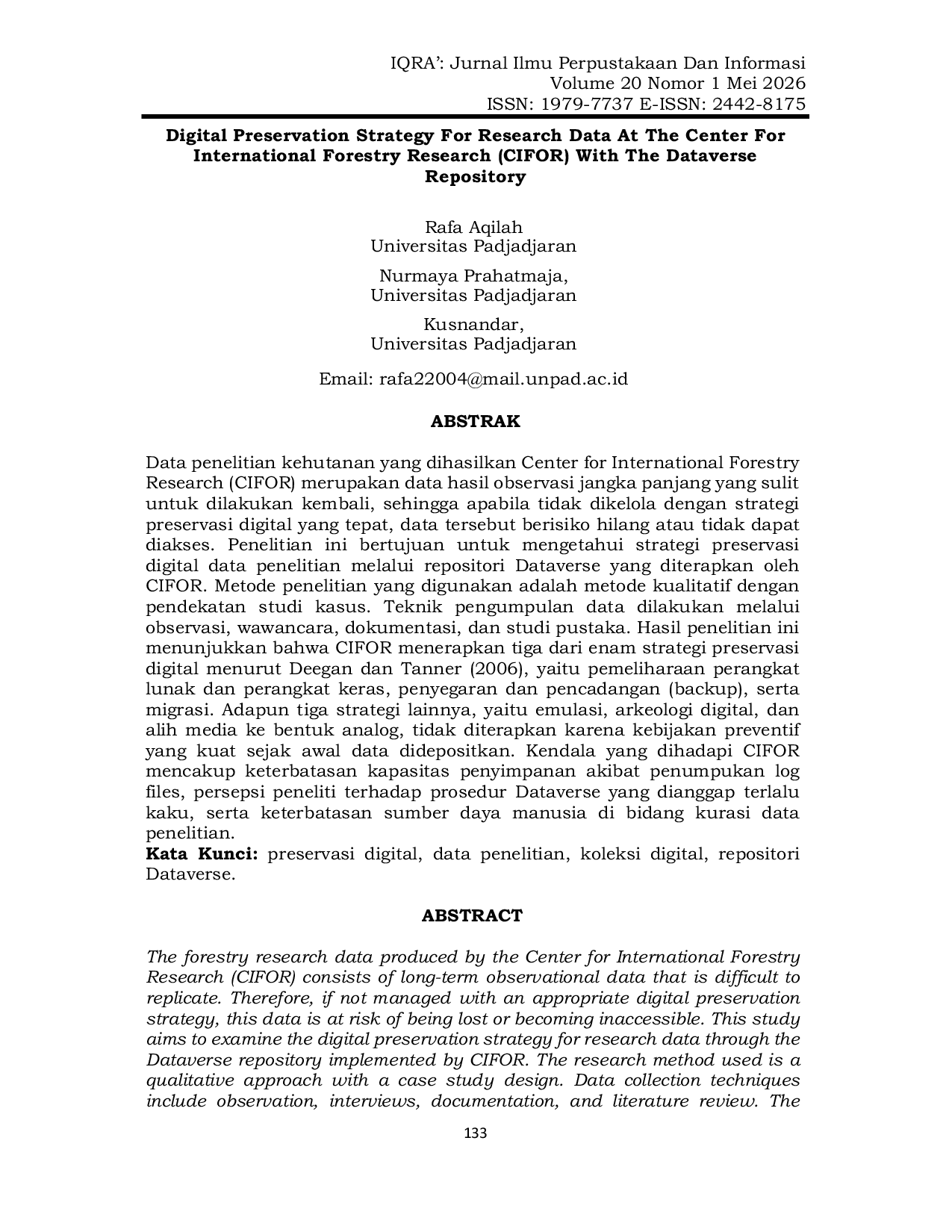 JURIS Digital Preservation Strategy For Research Data At The Center For International Forestry Research CIFOR With The Dataverse Repository