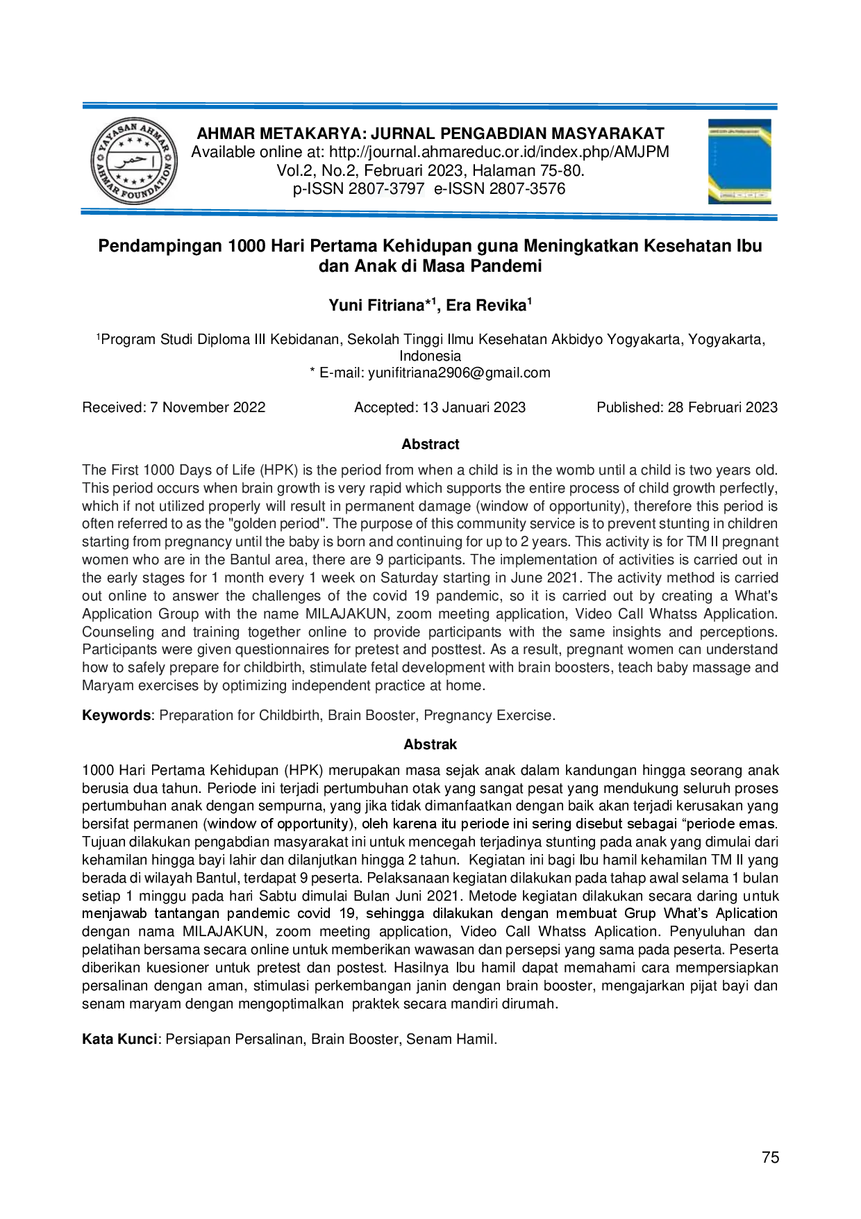 JURIS Pendampingan 1000 Hari Pertama Kehidupan guna Meningkatkan Kesehatan Ibu dan Anak di Masa Pandemi