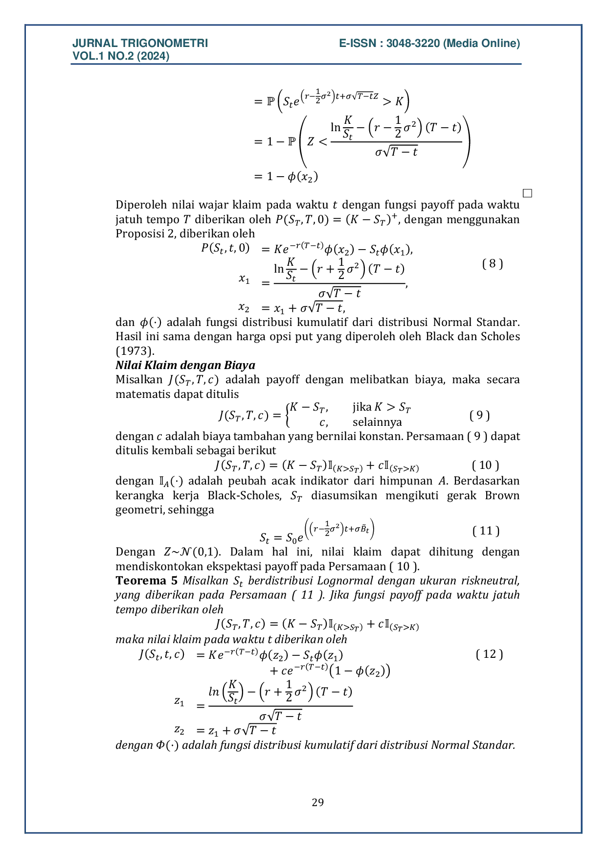 JURIS Analisis Nilai Klaim dengan Biaya Menggunakan Model Black Scholes