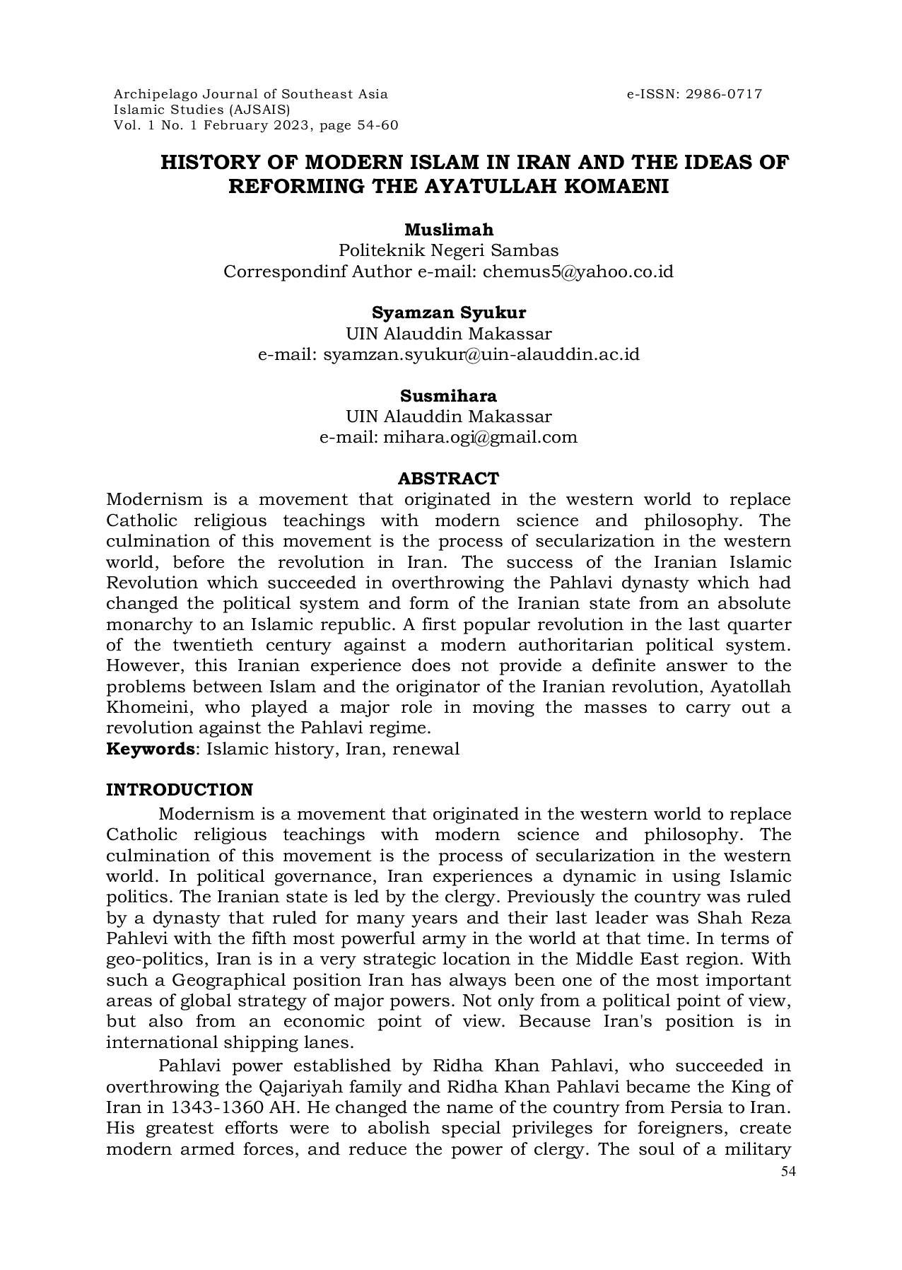 JURIS History Of Modern Islam In Iran And The Ideas Of Reforming The Ayatollah Komaeni