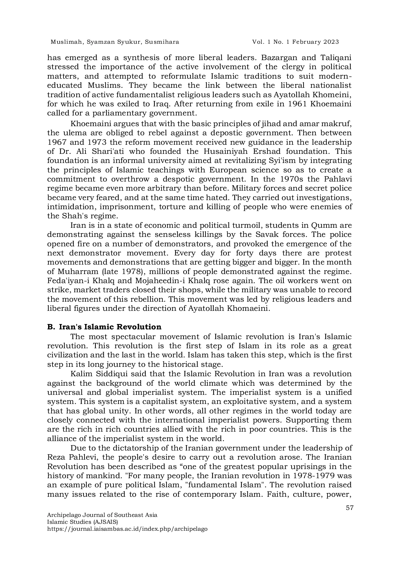 JURIS History Of Modern Islam In Iran And The Ideas Of Reforming The Ayatollah Komaeni