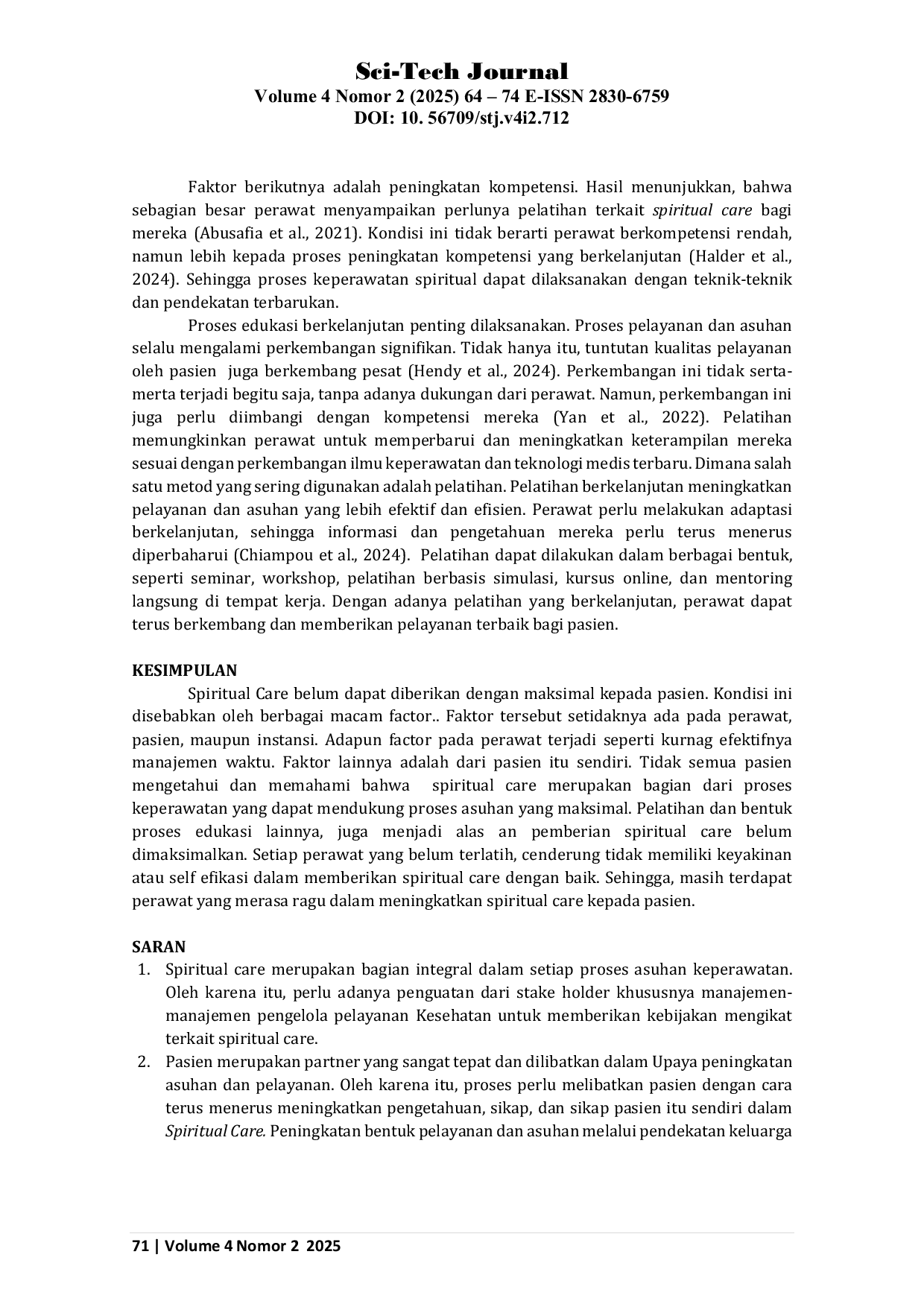 JURIS Analisis Masalah Spiritual Care pada Pasien