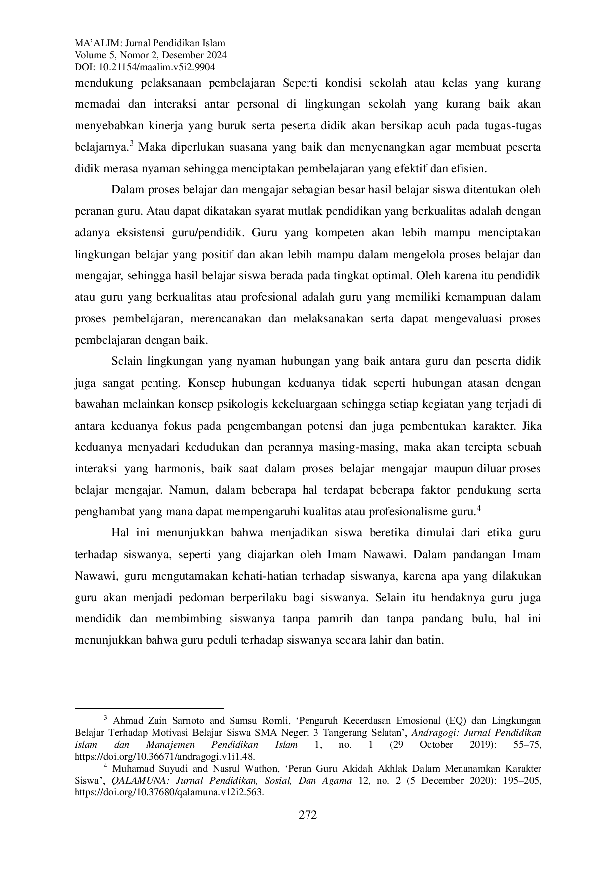 JURIS Building Positive Relationships Between Teachers and Students in Improving a Conducive Learning Environment Al Nawawi Ad Dimasyqi Perspective