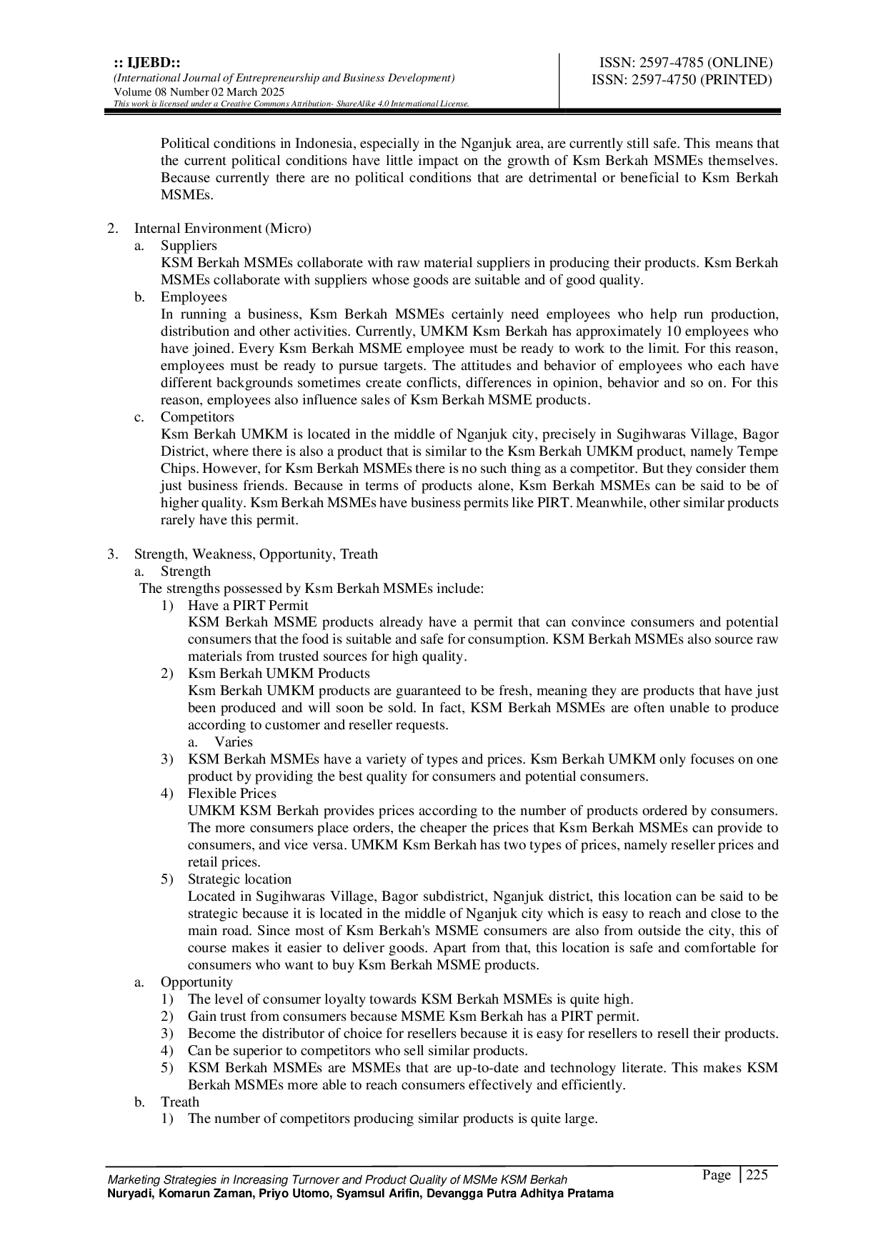 JURIS Marketing Strategies in Increasing Turnover and Product Quality of Msme KSM Berkah