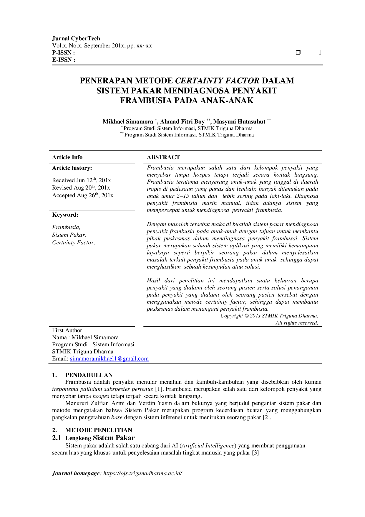 JURIS Penerapan Metode Certainty Factor dalam Sistem Pakar Mendiagnosa Penyakit Frambusia pada Anak Anak