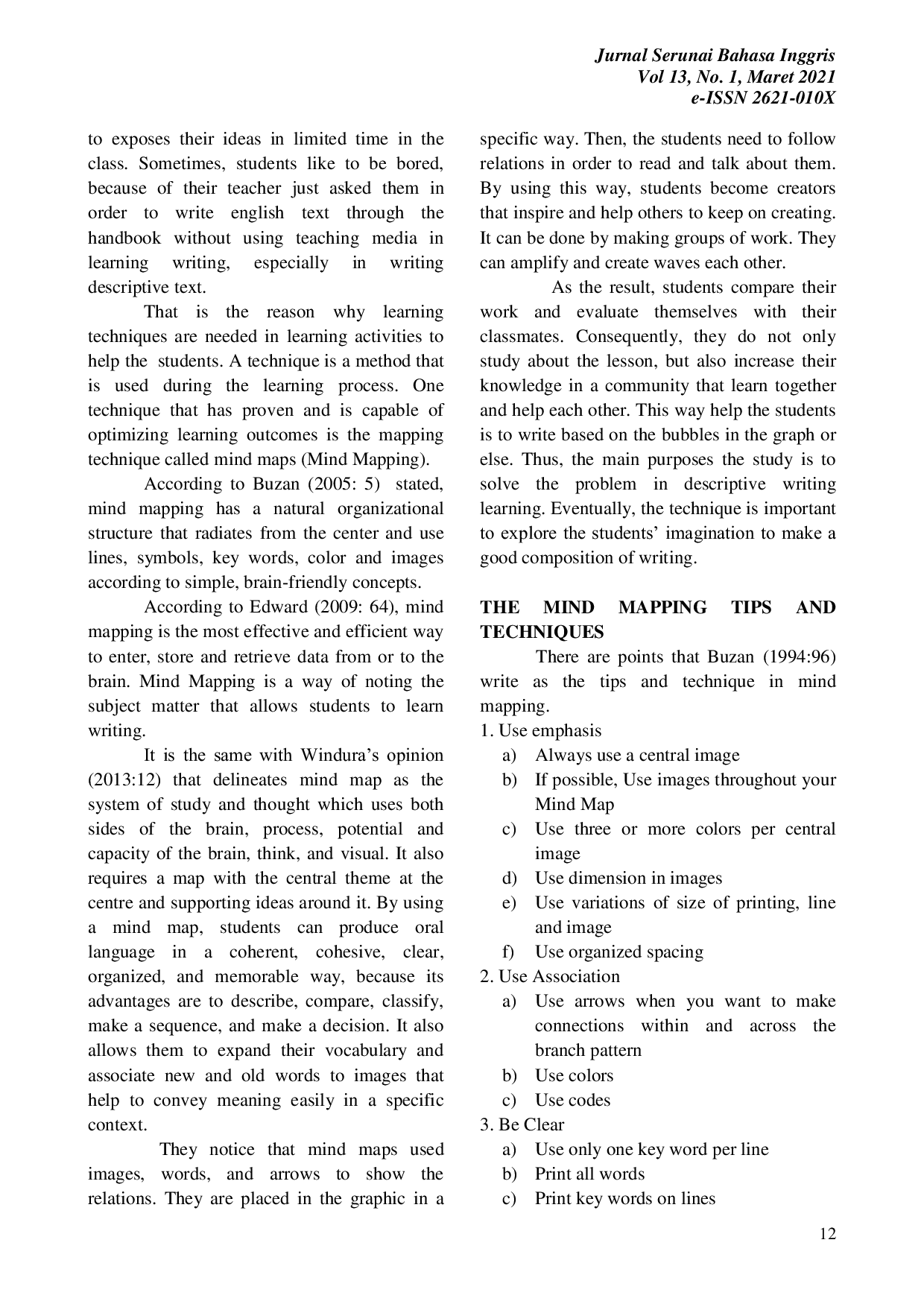JURIS The Effect of Using Mind Mapping Technique on Writing Descriptive Text at the Tenth Grade Student s of SMA Taman Siswa Binjai