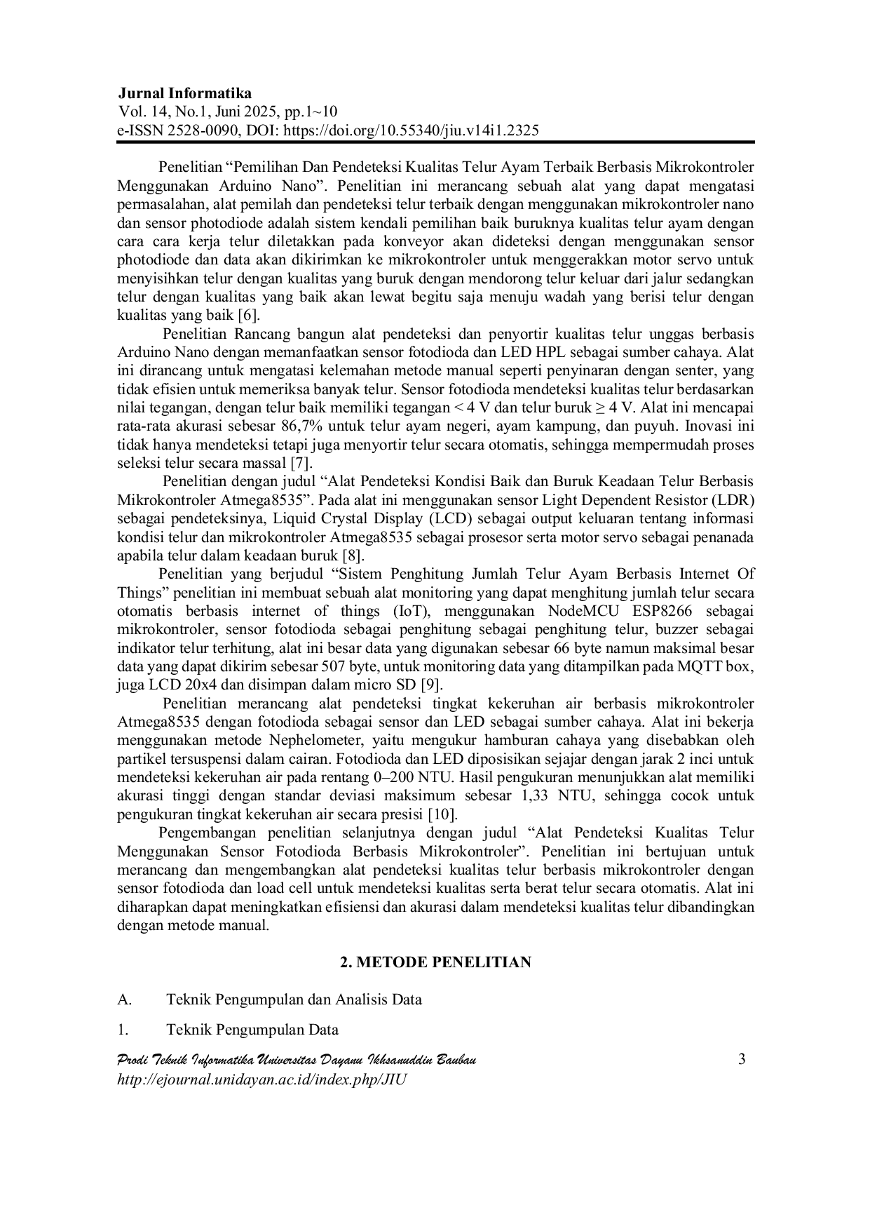 JURIS Perancangan Alat Pendeteksi Kualitas Telur Menggunakan Sensor Fotodioda Berbasis Mikrokontroler