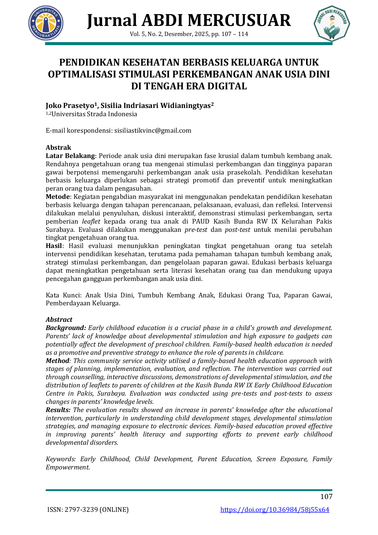 JURIS Pendidikan Kesehatan Berbasis Keluarga Untuk Optimalisasi Stimulasi Perkembangan Anak Usia Dini Di Tengah Era Digital