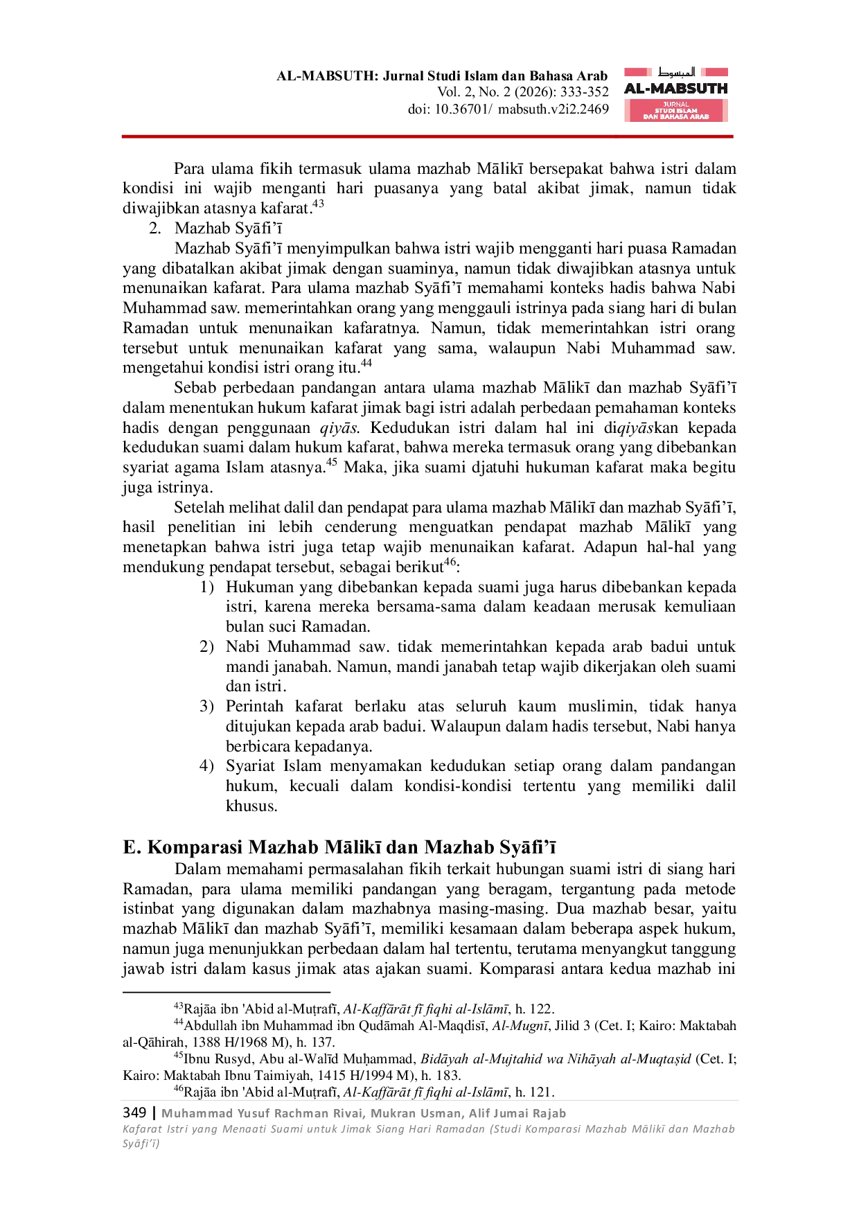 JURIS Kafarat Istri Yang Menaati Suami Untuk Jimak Siang Hari Ramadan Studi Komparasi Mazhab MAlik Dan Mazhab SyAfi
