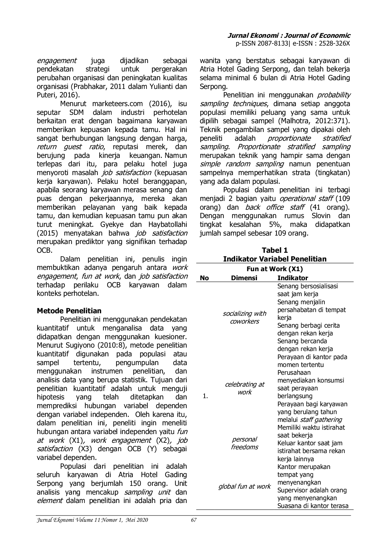 JURIS Implikasi WORK ENGAGEMENT Fun at work DAN JOB SATISFACTION TERHADAP ORGANIZATIONAL CITIZENSHIP BEHAVIOR PADA KARYAWAN ATRIA HOTEL GADING SERPONG