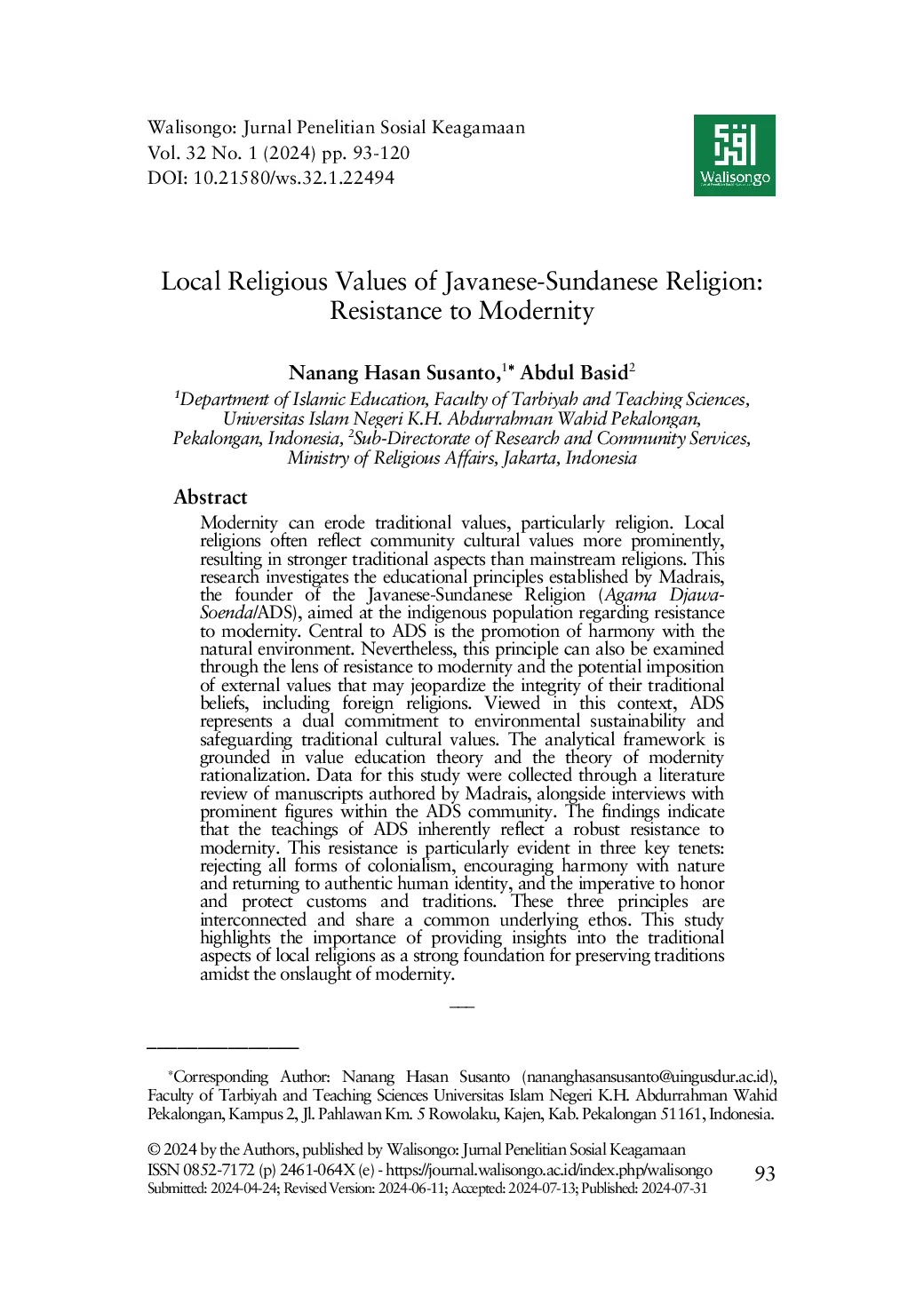 JURIS Local Religious Values of Javanese Sundanese Religion Resistance to Modernity