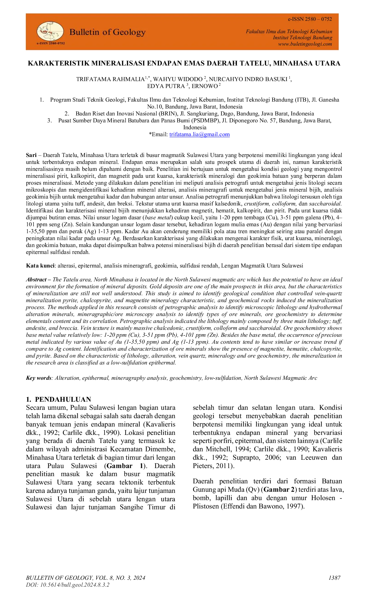 JURIS Karakteristik Mineralisasi Endapan Emas Daerah Tatelu Minahasa Utara