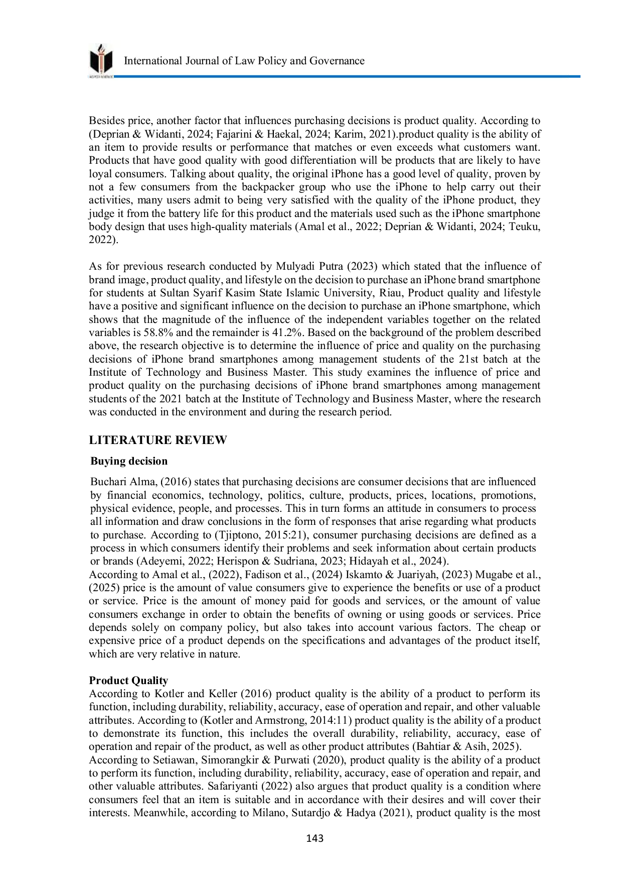JURIS The Influence of Price and Product Quality on the Purchase Decision of iPhone Brand Smartphones Among Students
