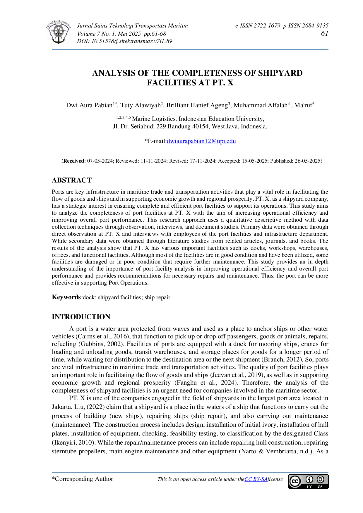 JURIS Analysis of The Completeness of Shipyard Facilities at PT X