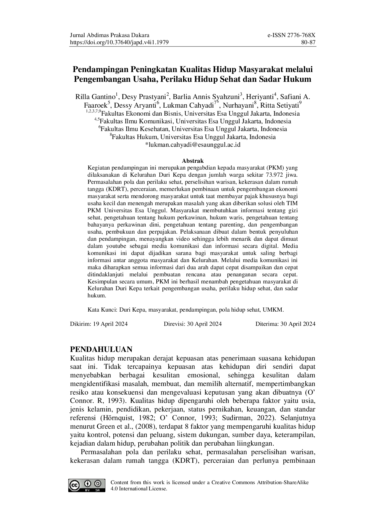 JURIS Pendampingan Peningkatan Kualitas Hidup Masyarakat melalui Pengembangan Usaha Perilaku Hidup Sehat dan Sadar Hukum