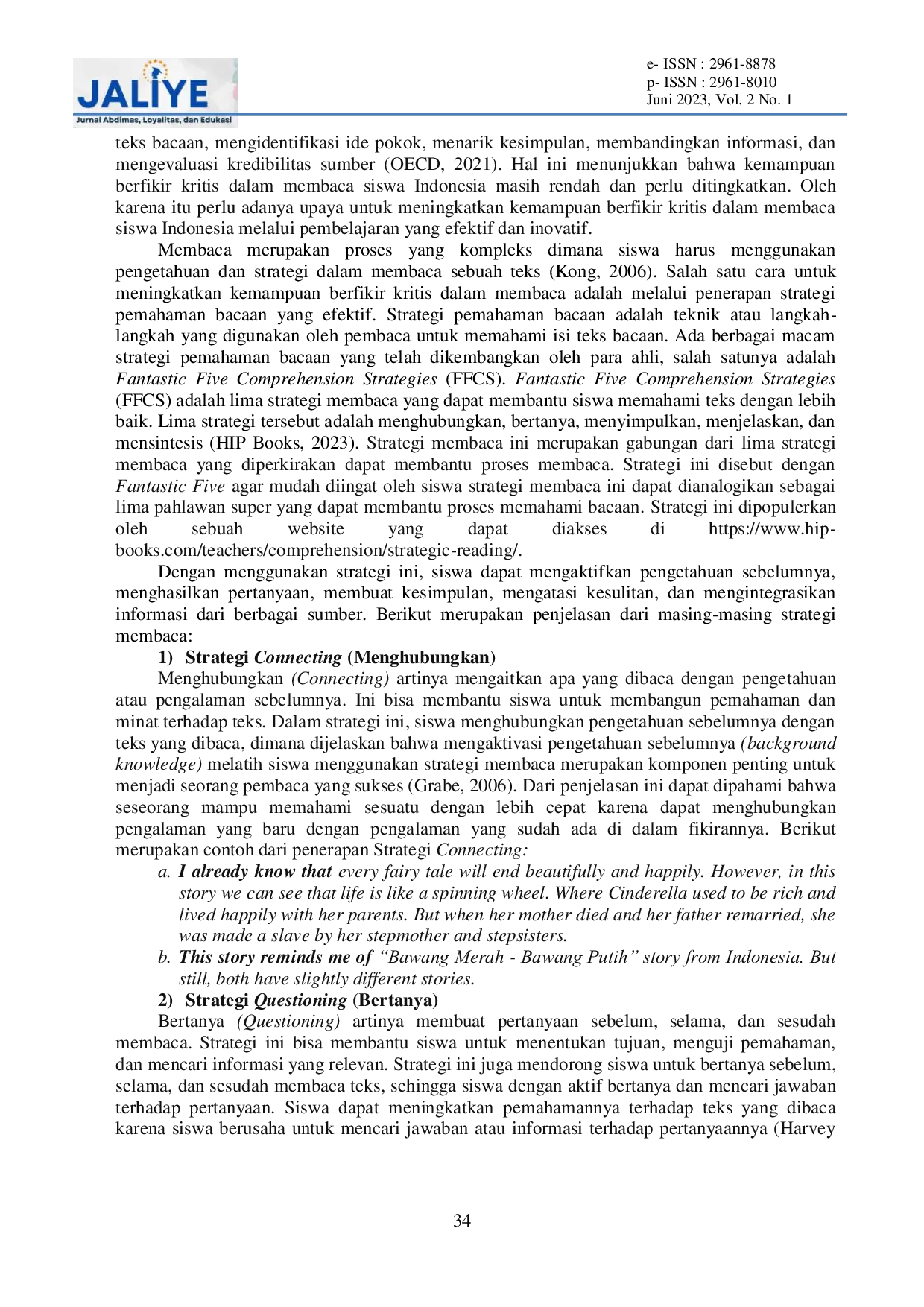 JURIS Penguatan Kemampuan Berfikir Kritis Dalam Membaca Melalui Fantastic Five Comprehension Strategies