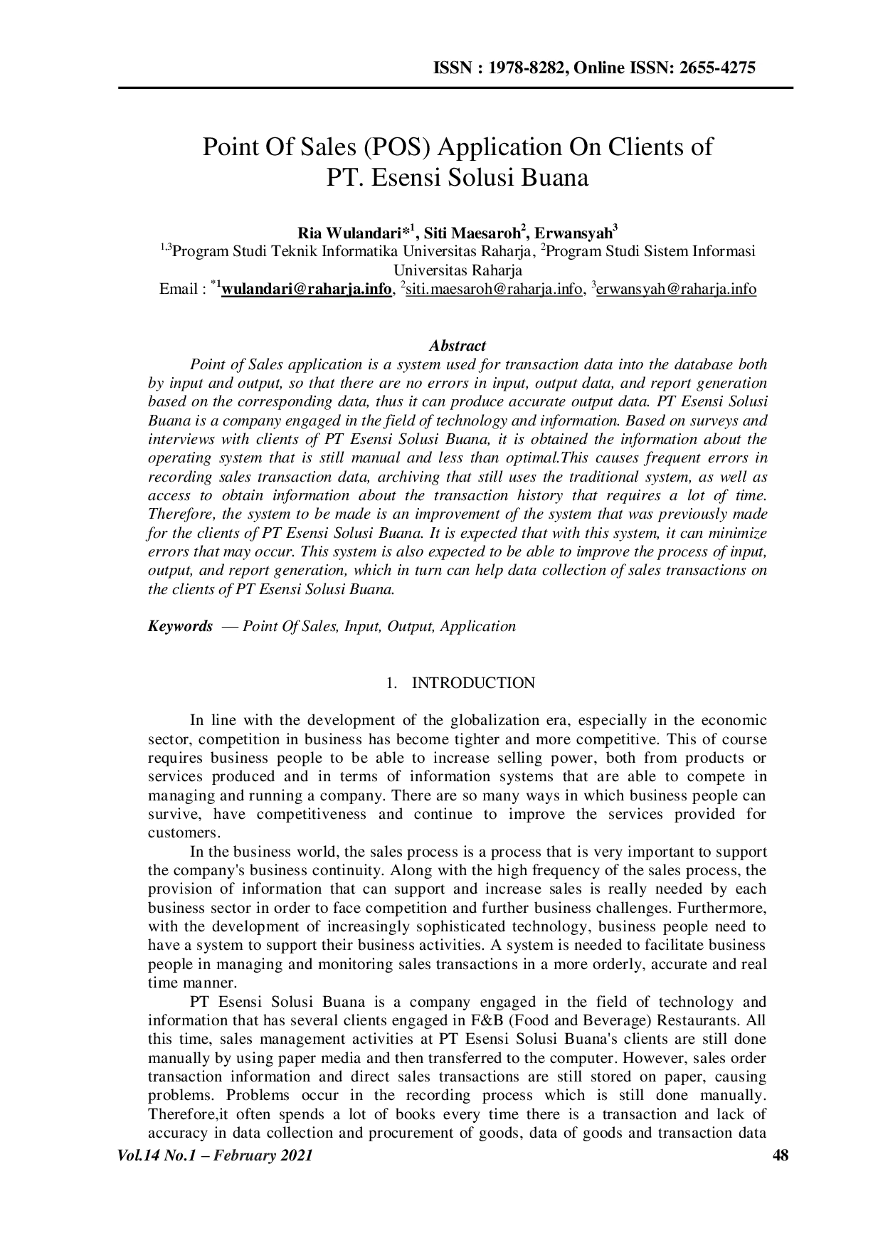 JURIS Point Of Sales POS Application On Clients of PT Esensi Solusi Buana