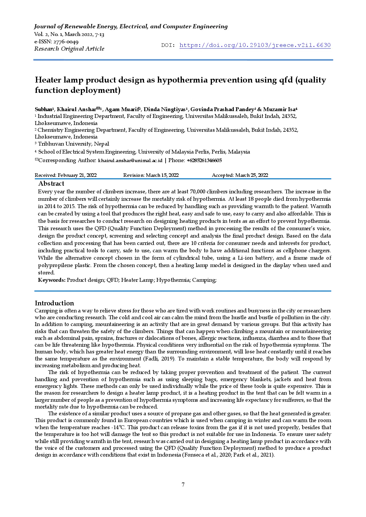 juris Heater lamp product design as hypothermia prevention using qfd quality function deployment