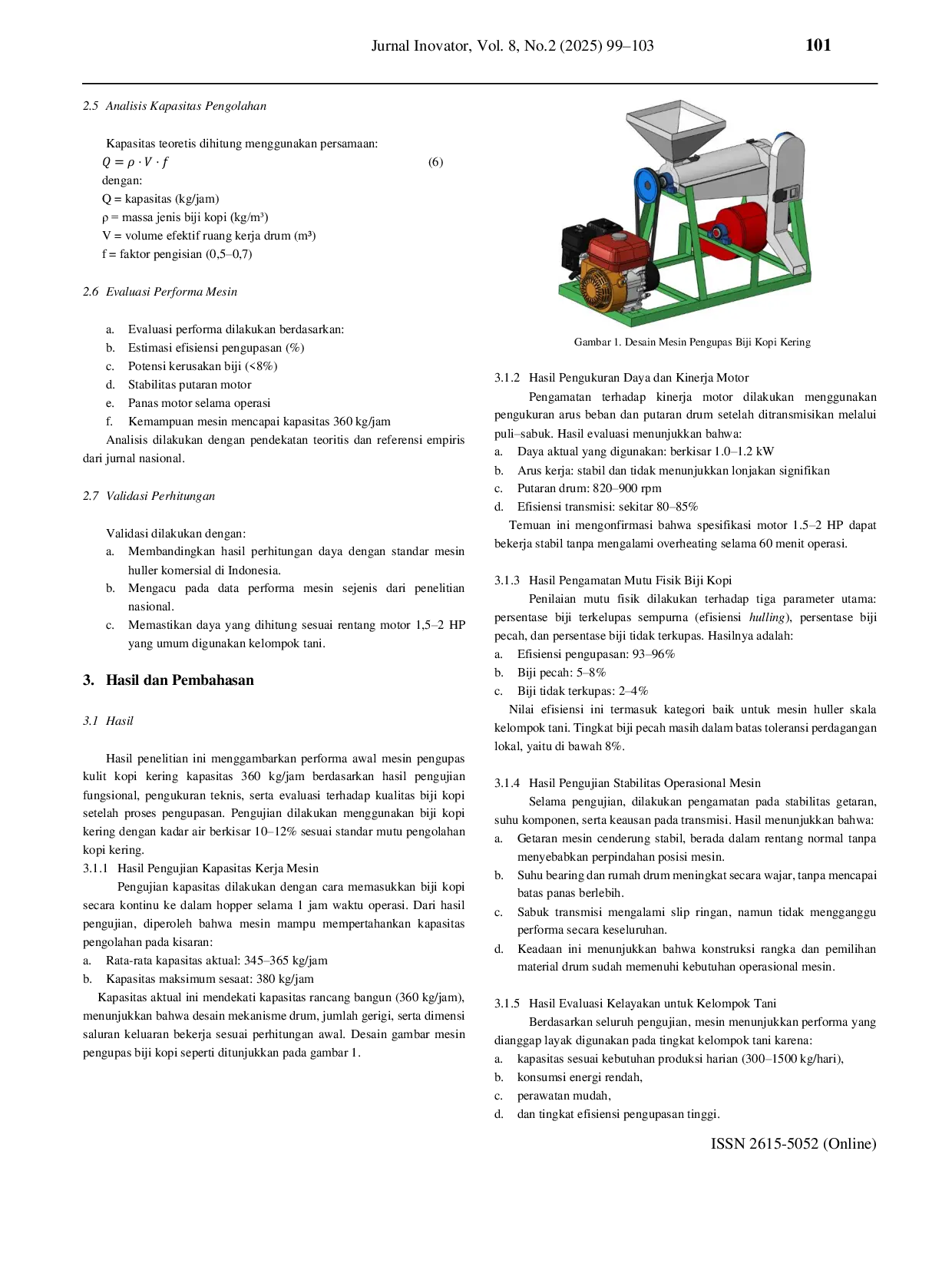 JURIS Analisis Daya Mesin Pada Mesin Pengupas Kopi Kering Kapasitas 360 Kg Jam