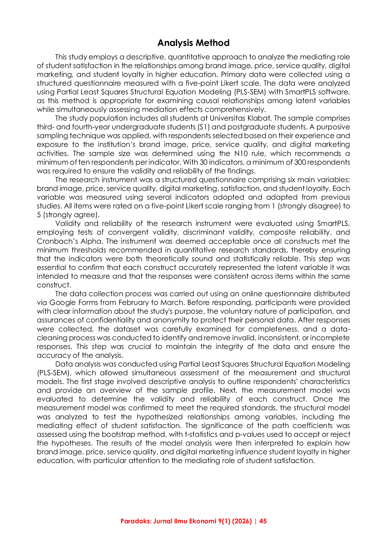 JURIS The Mediating Role of Satisfaction in the Relationship Between Brand Image Price Service Quality and Digital Marketing on Student Loyalty in Higher Education