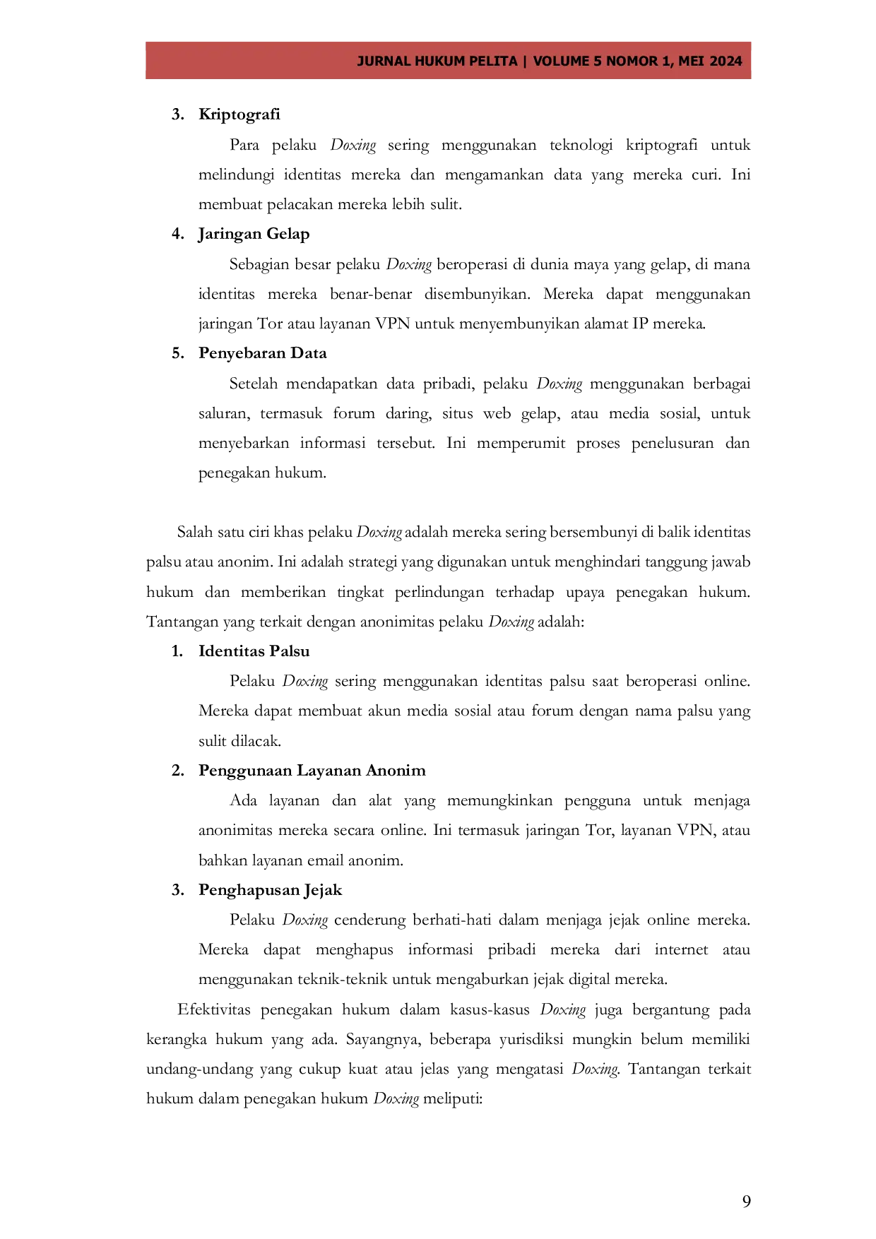 JURIS Penerapan Hukum Terhadap Tindak Pidana Doxing di Indonesia