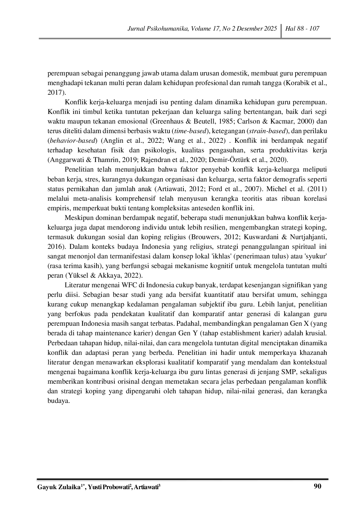 JURIS Konflik Kerja Keluarga Dan Strategi Koping Pada Ibu Guru Sekolah Menengah Pertama Lintas Generasi