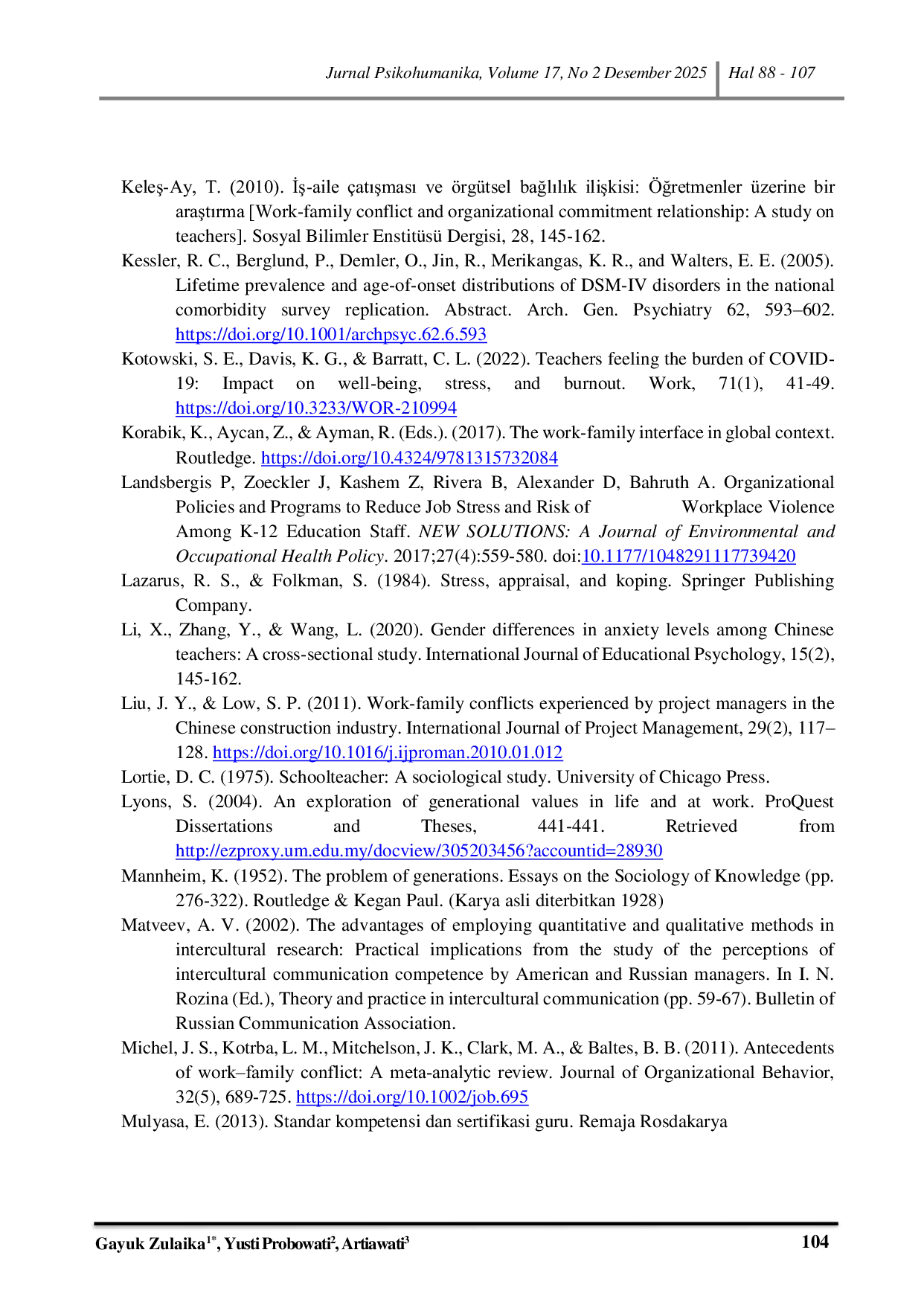 JURIS Konflik Kerja Keluarga Dan Strategi Koping Pada Ibu Guru Sekolah Menengah Pertama Lintas Generasi