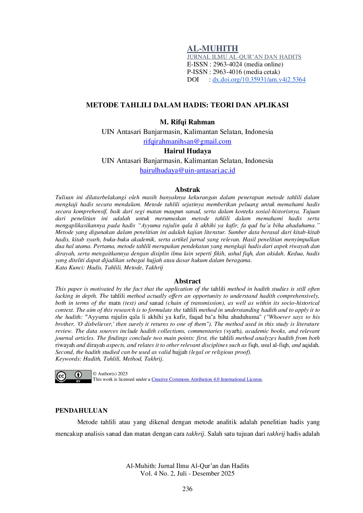 JURIS Metode Tahlili dalam Hadis Teori dan Aplikasi